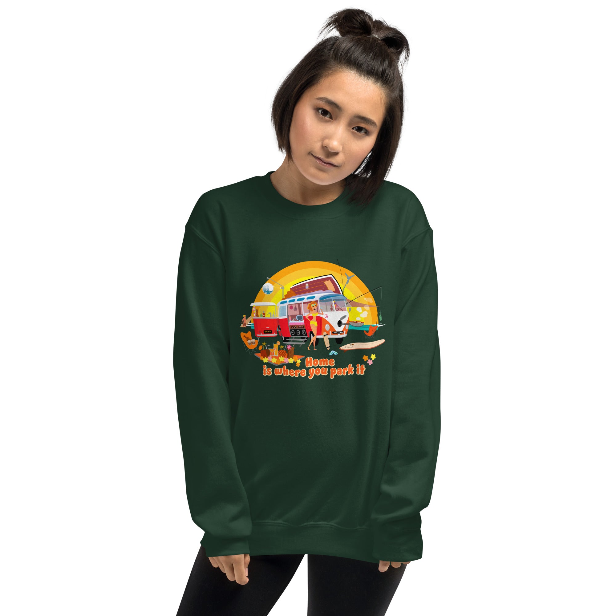 Sweat Unisexe à Col Rond Ultra Combi Home is where you park it sur couleurs foncées