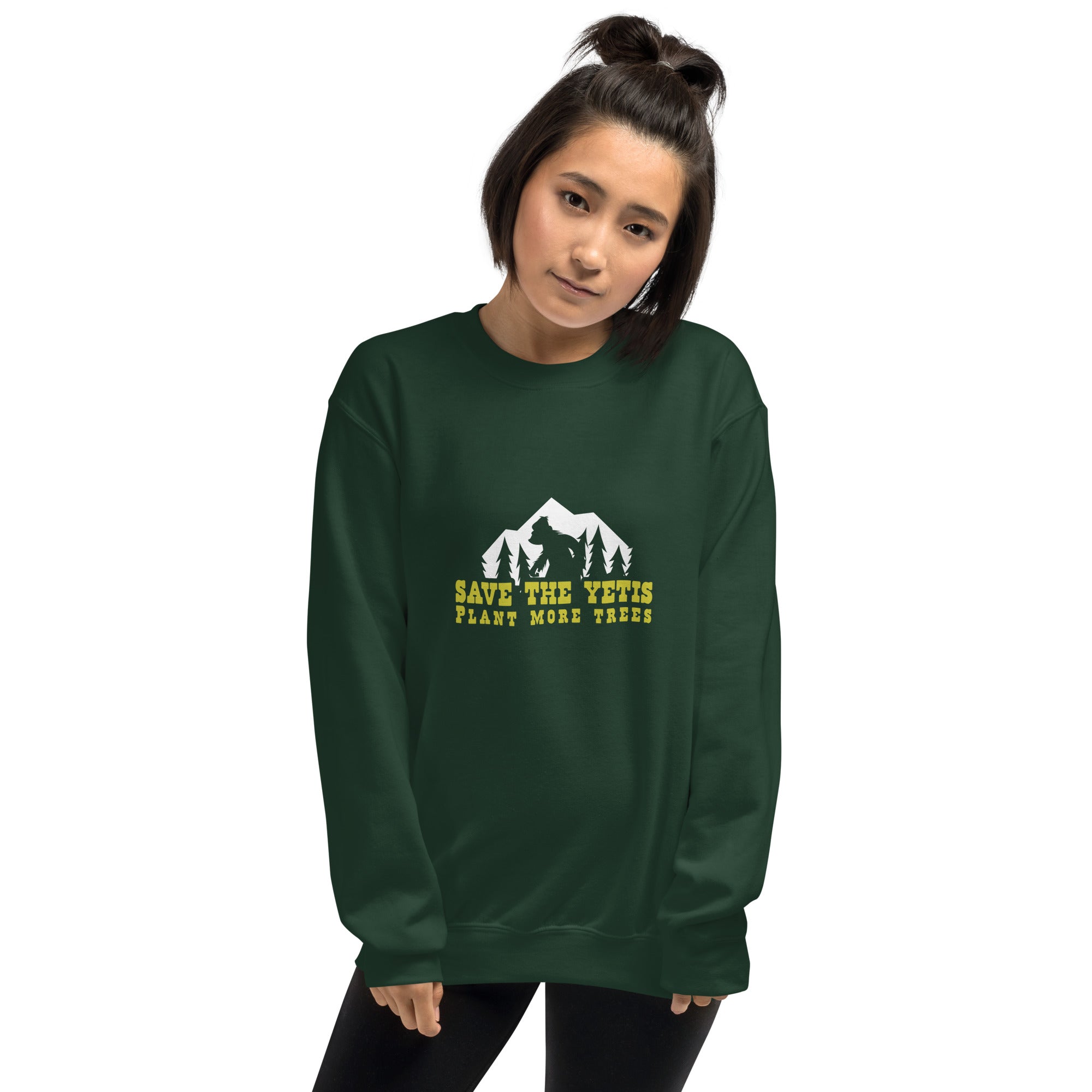Unisex Sweatshirt Save the Yetis, Plant more Trees on dark colors