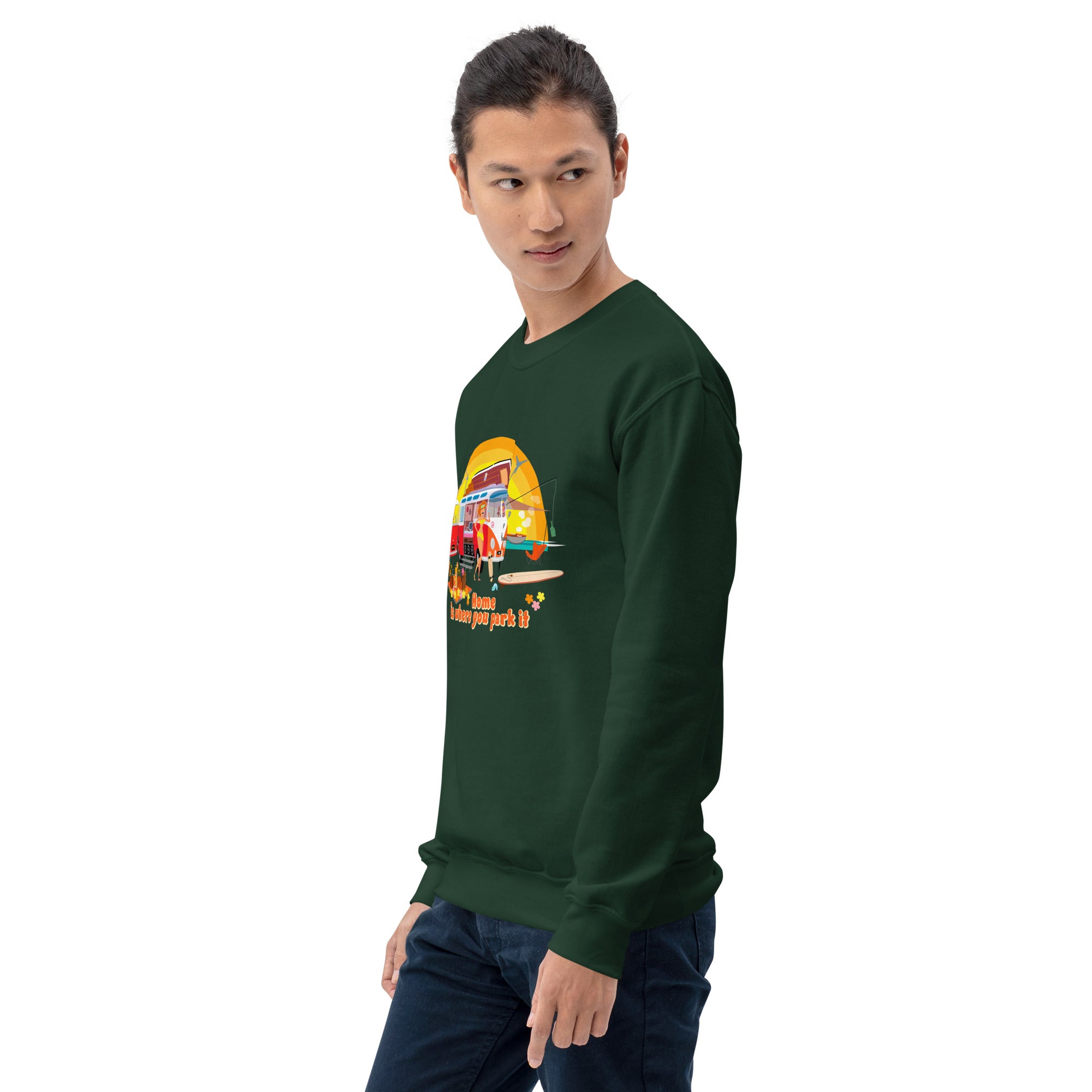 Sweat Unisexe à Col Rond Ultra Combi Home is where you park it sur couleurs foncées
