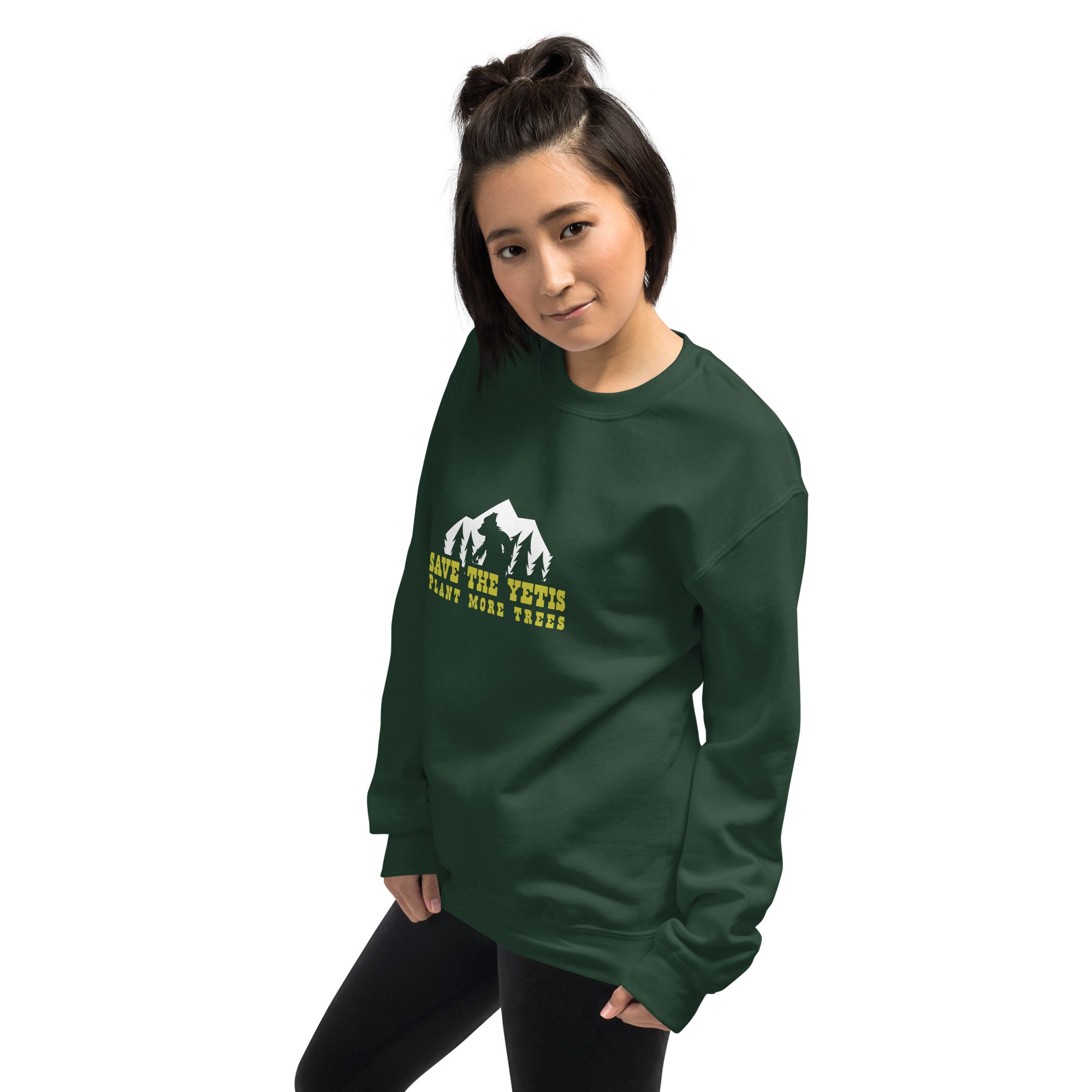 Unisex Sweatshirt Save the Yetis, Plant more Trees on dark colors
