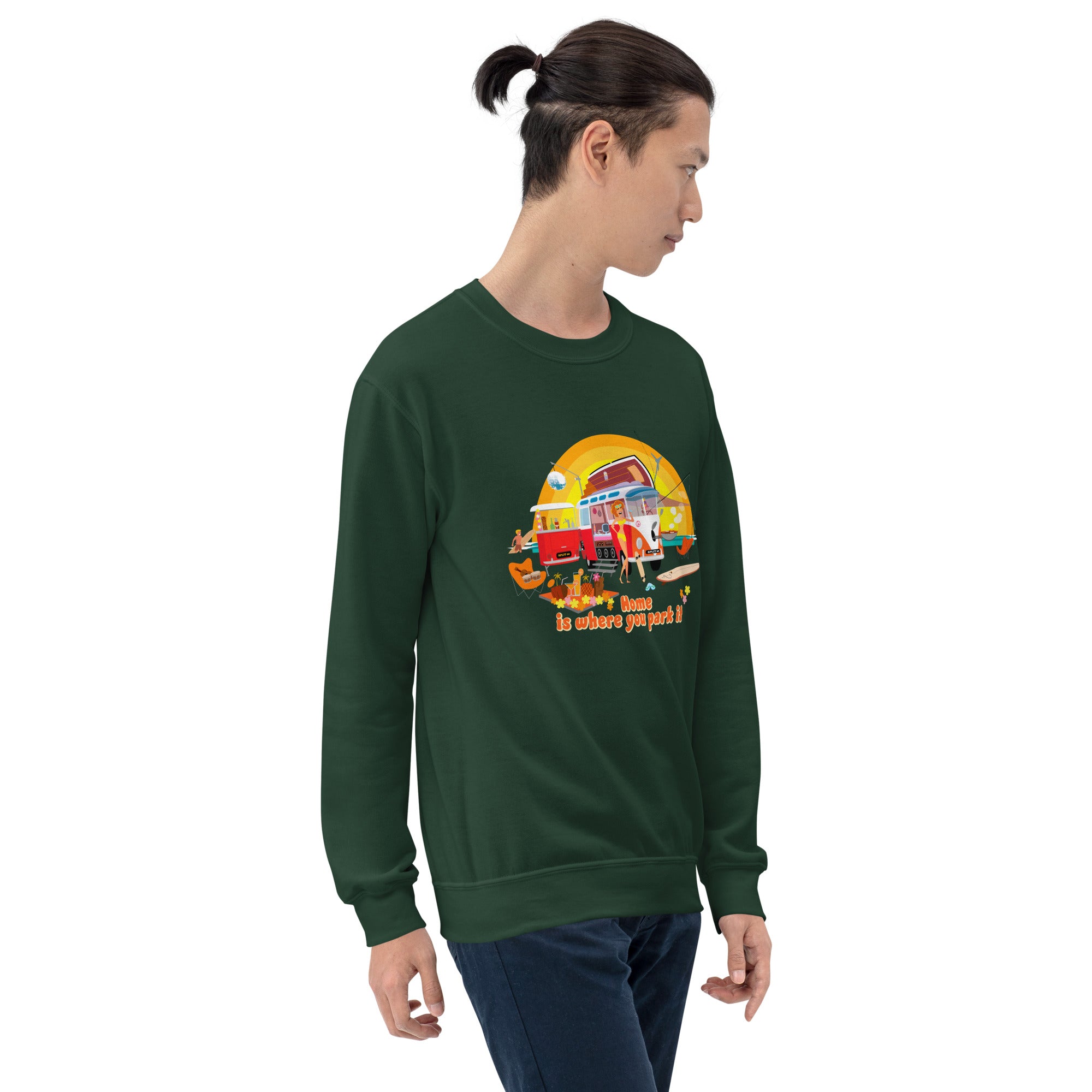 Sweat Unisexe à Col Rond Ultra Combi Home is where you park it sur couleurs foncées
