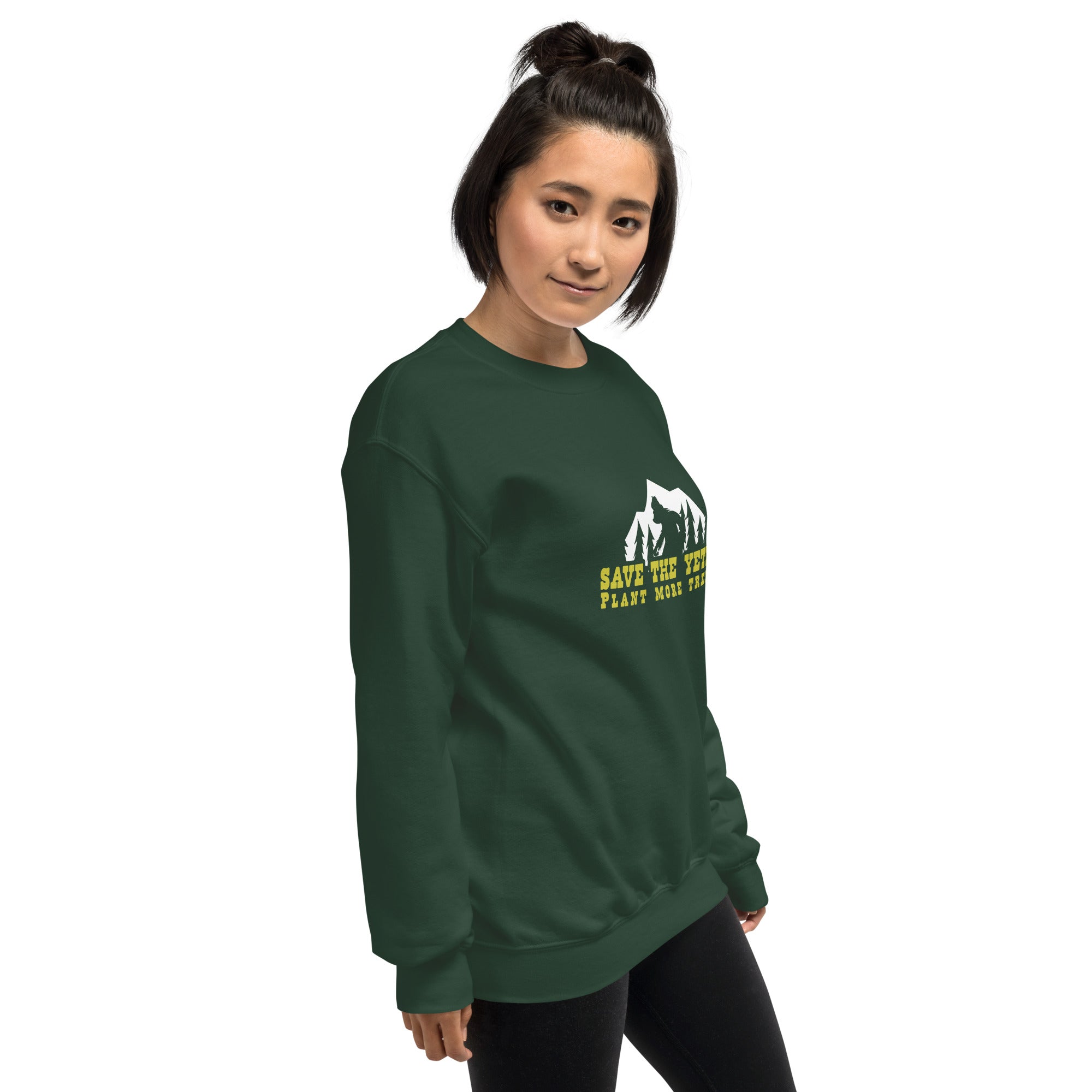 Unisex Sweatshirt Save the Yetis, Plant more Trees on dark colors