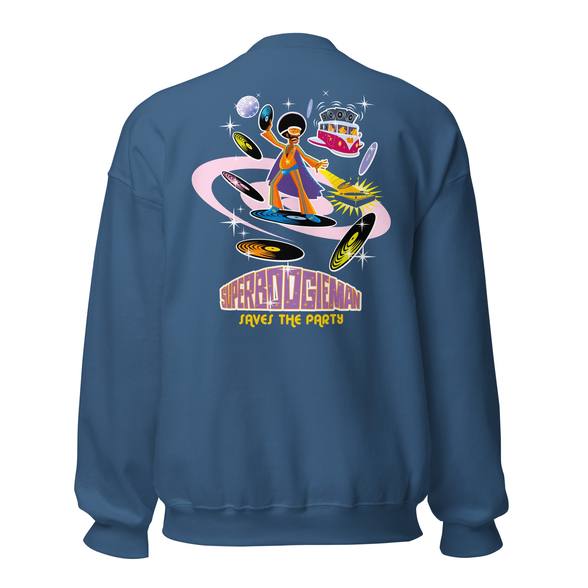 Sweat Unisexe à Col Rond Superboogieman sur couleurs foncées (face & dos)