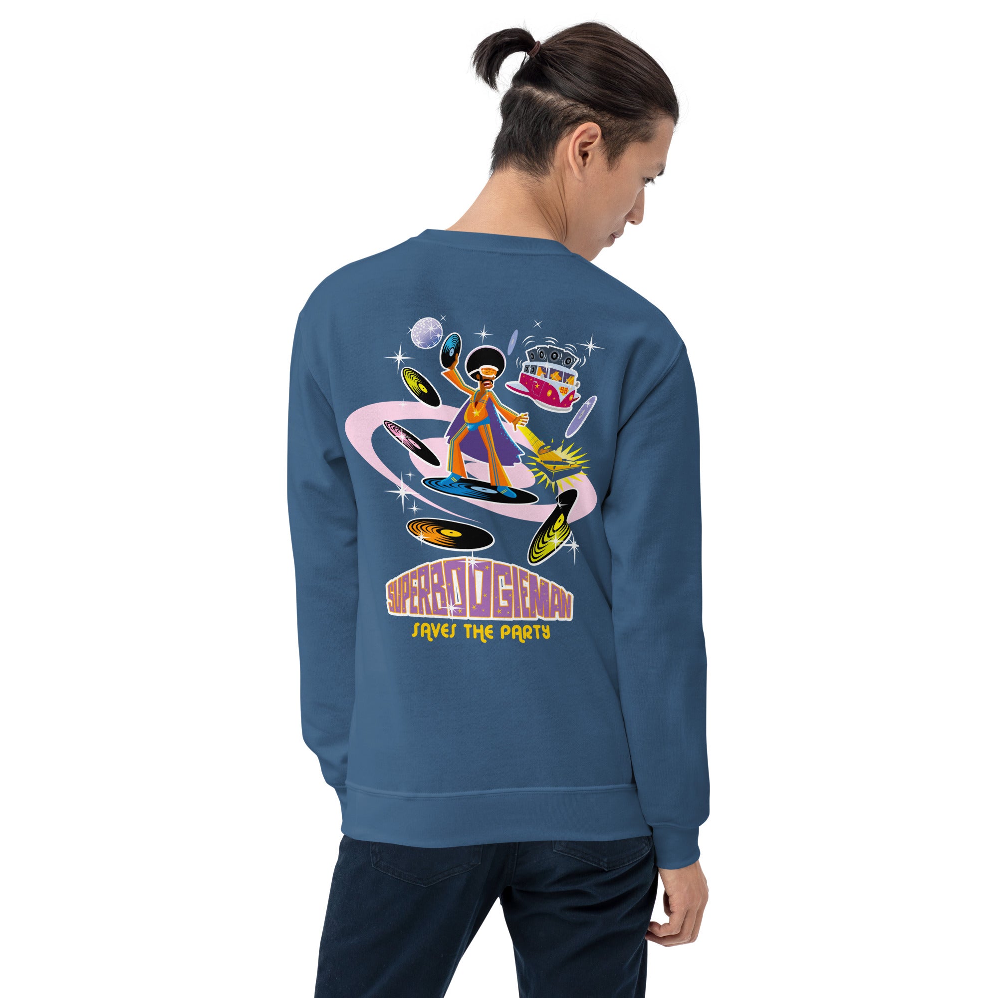 Sweat Unisexe à Col Rond Superboogieman sur couleurs foncées (face & dos)