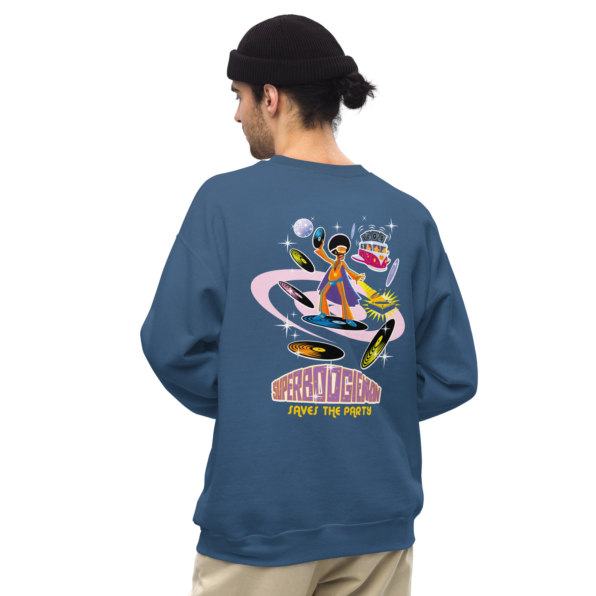 Sweat Unisexe à Col Rond Superboogieman sur couleurs foncées (face & dos)