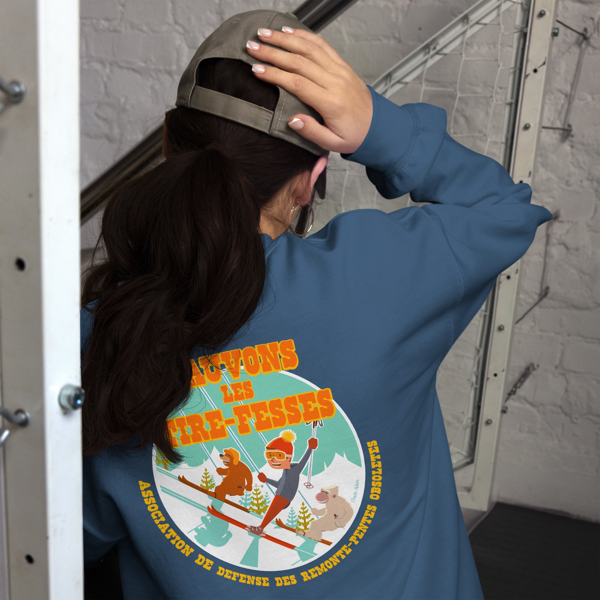 Sweat Unisexe à Col Rond Sauvons les Tires-fesses sur couleurs foncées (face & dos)