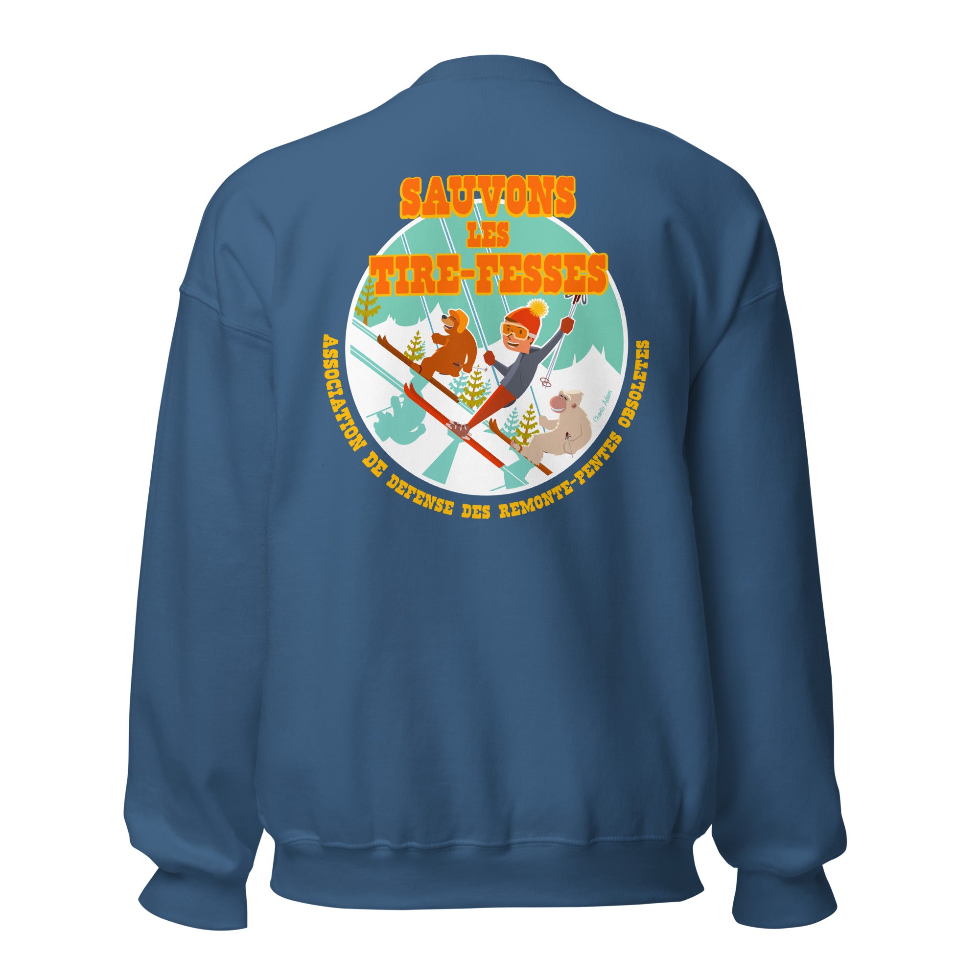 Sweat Unisexe à Col Rond Sauvons les Tires-fesses sur couleurs foncées (face & dos)