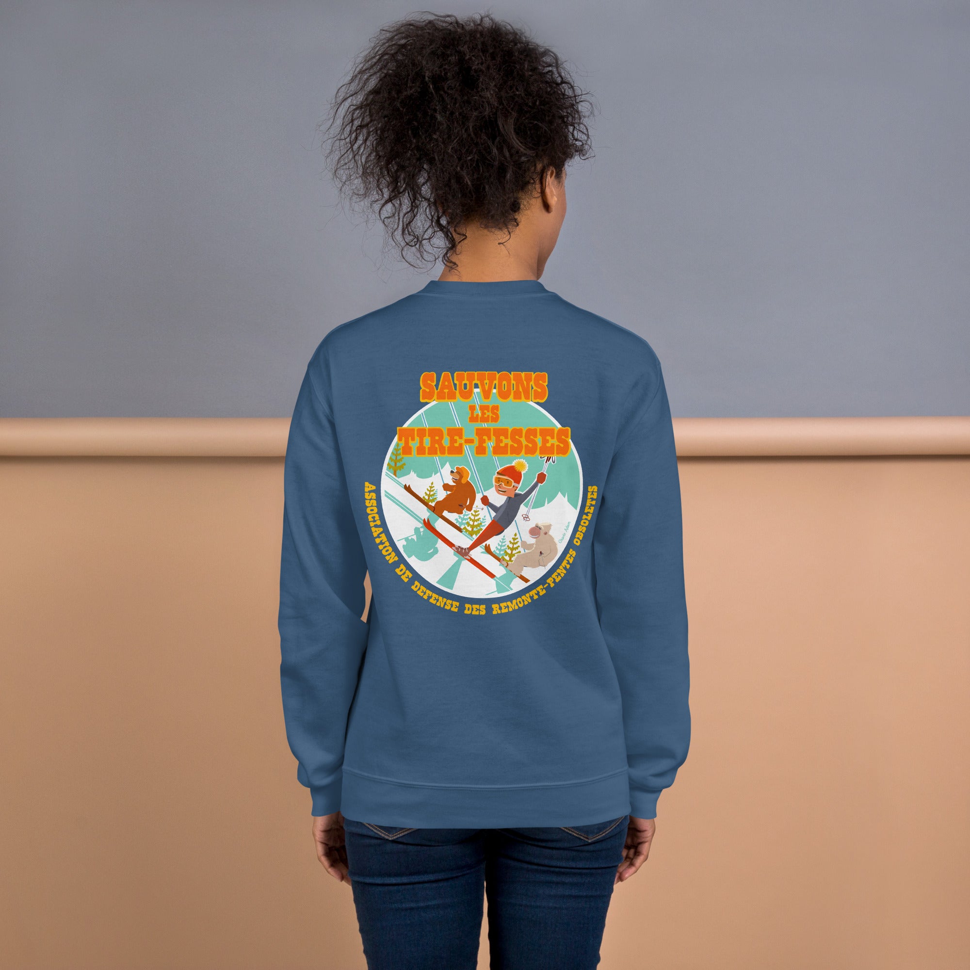 Sweat Unisexe à Col Rond Sauvons les Tires-fesses sur couleurs foncées (face & dos)