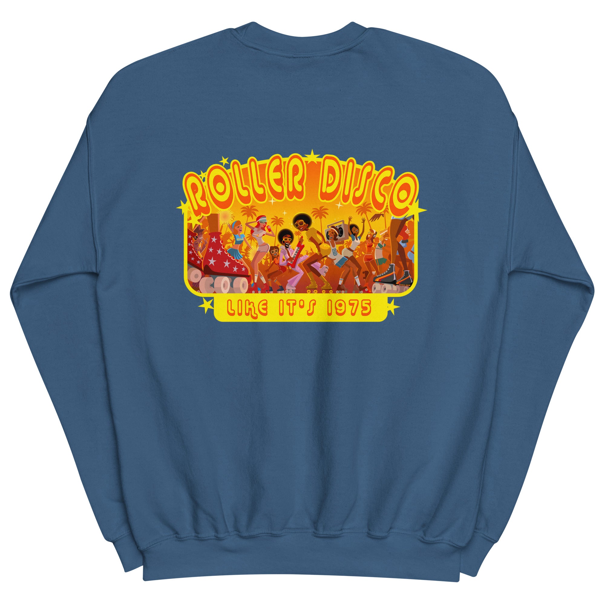 Sweat Unisexe à Col Rond Roller Disco 1975 sur couleurs foncées (face & dos)