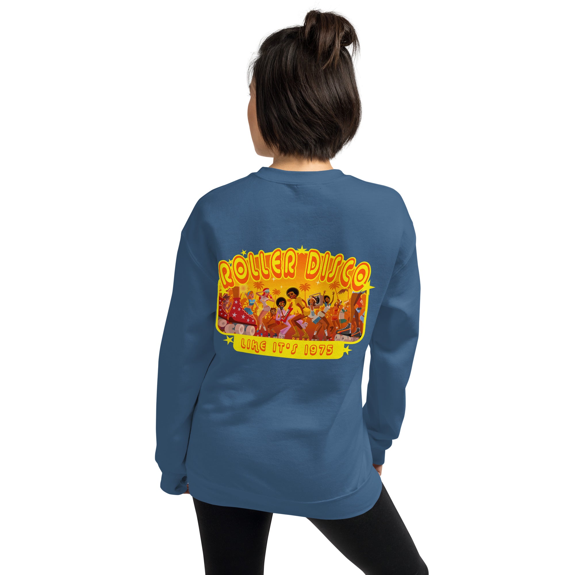 Sweat Unisexe à Col Rond Roller Disco 1975 sur couleurs foncées (face & dos)