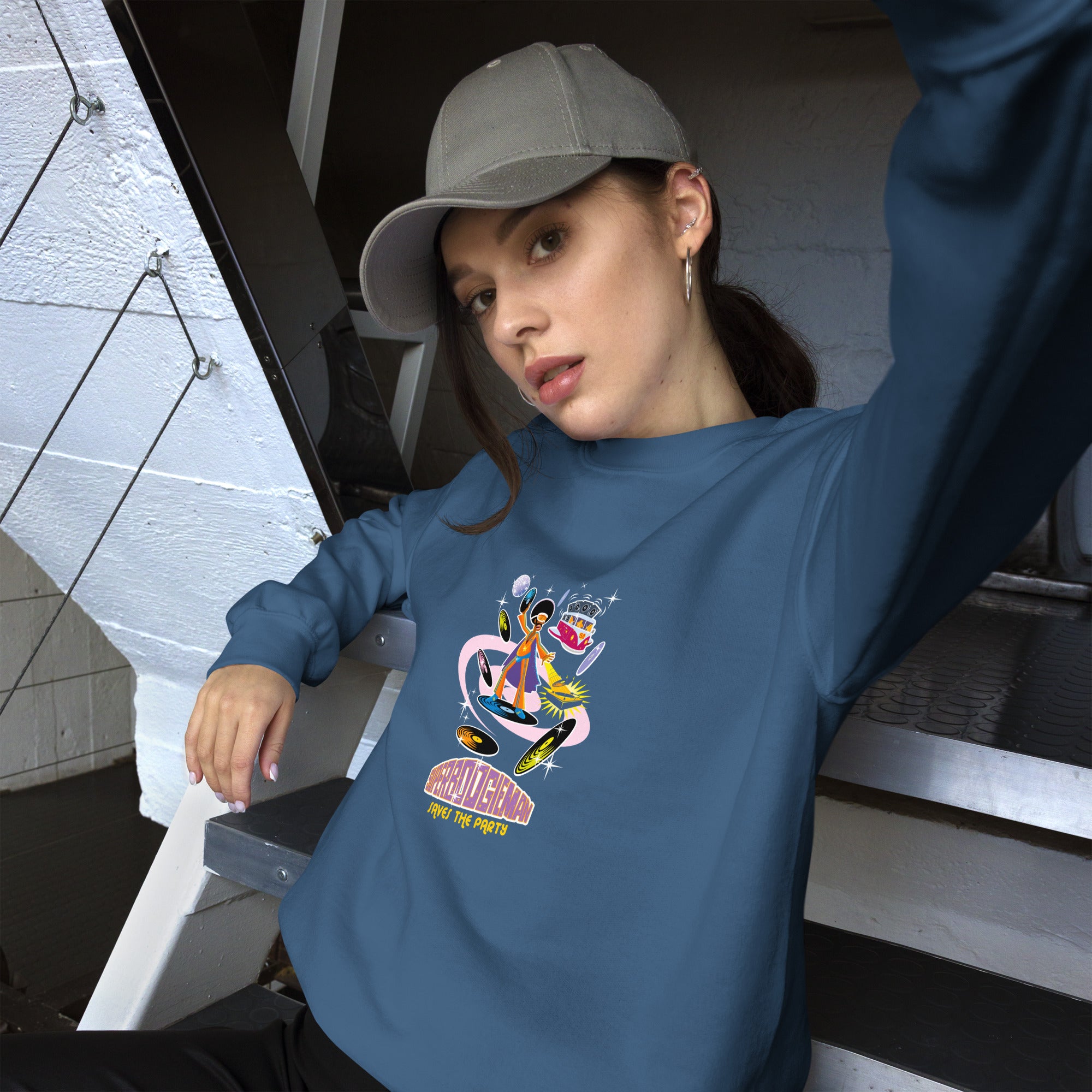 Sweat Unisexe à Col Rond Superboogieman sur couleurs foncées (face & dos)