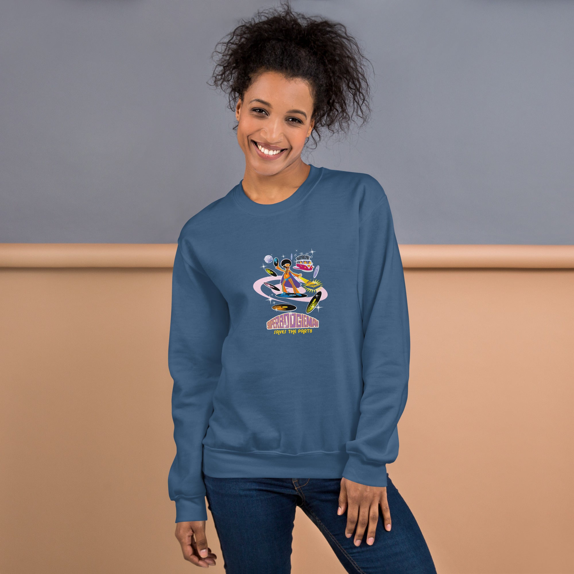 Sweat Unisexe à Col Rond Superboogieman sur couleurs foncées (face & dos)