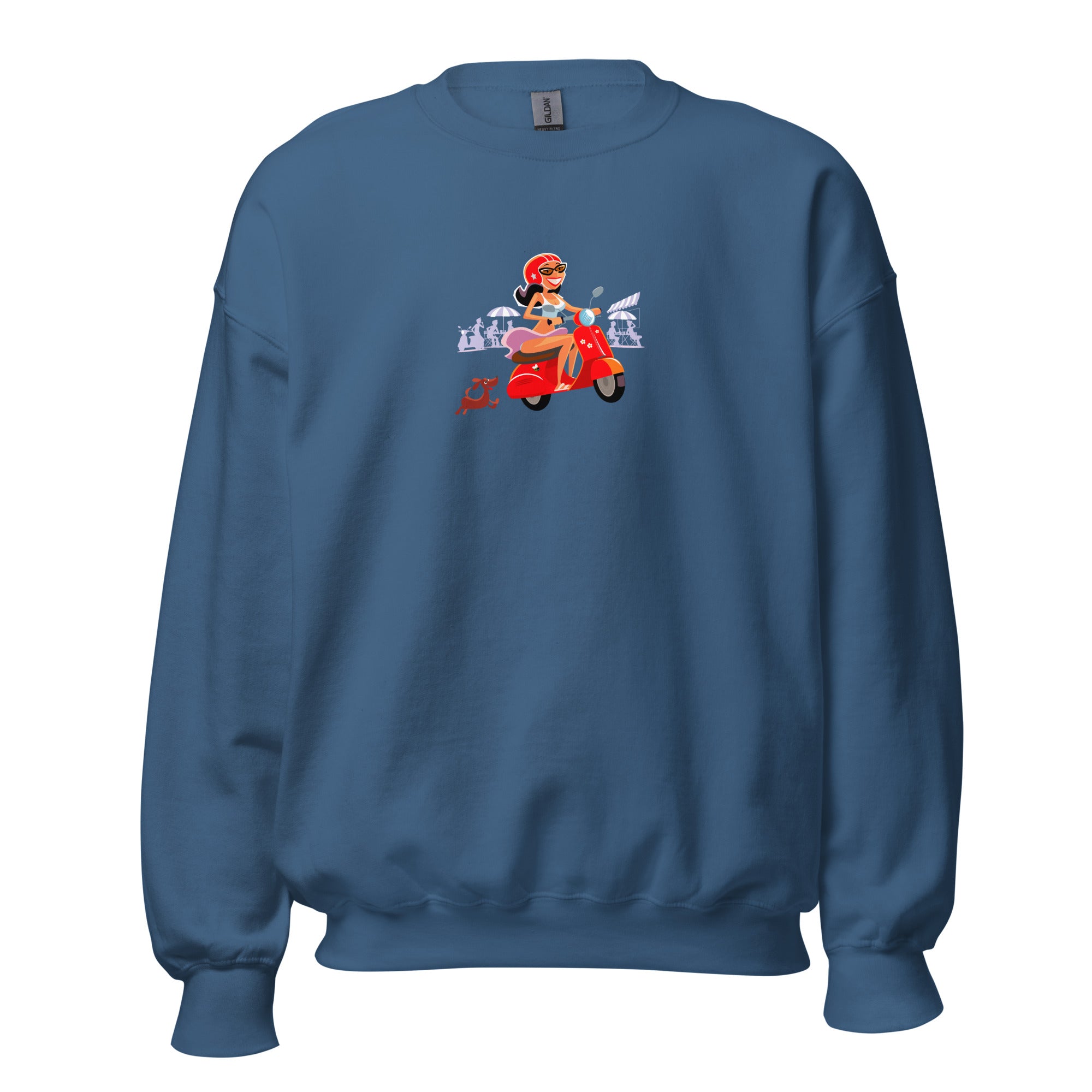 Unisex Sweatshirt Vespa Girl in St Tropez on dark colors