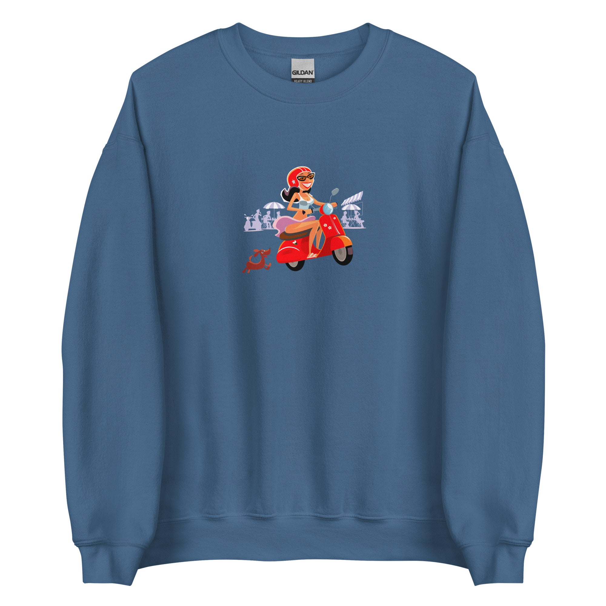 Unisex Sweatshirt Vespa Girl in St Tropez on dark colors