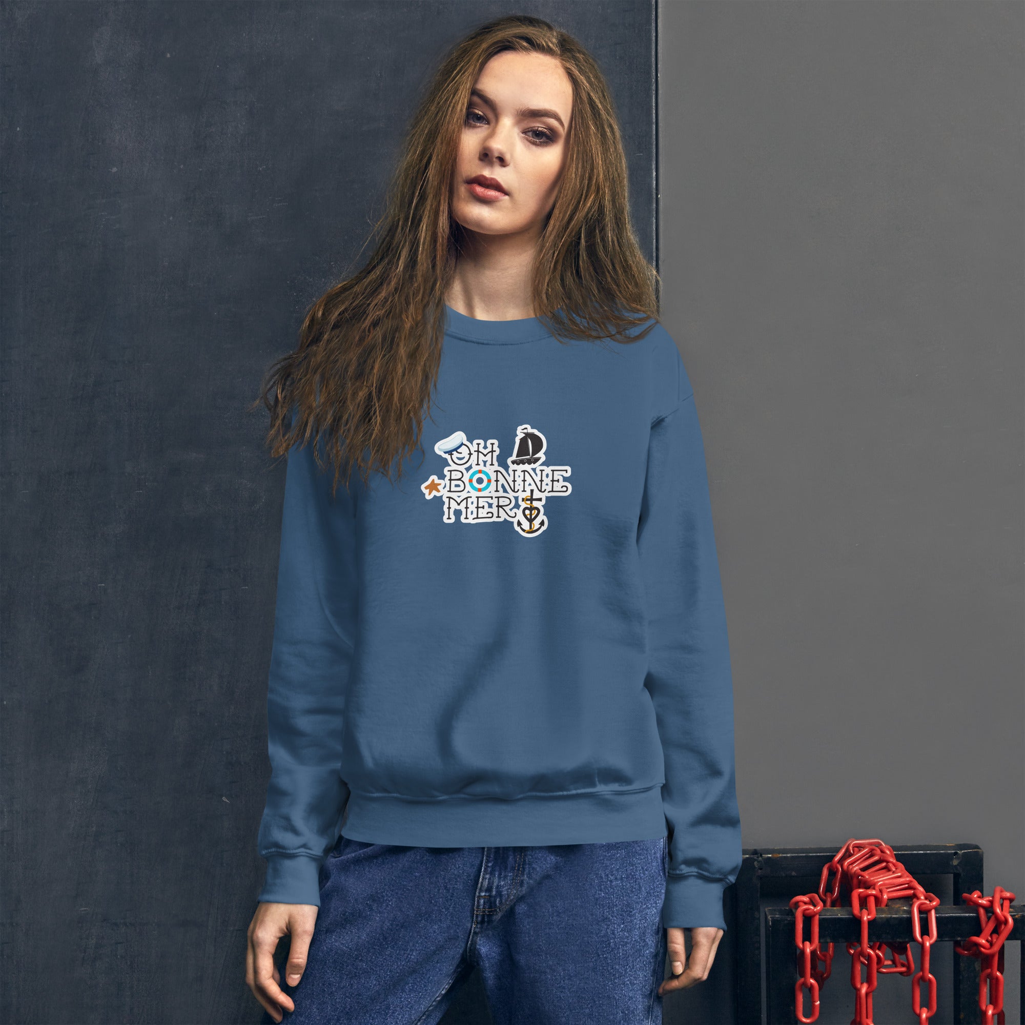 Sweat Unisexe à Col Rond Oh Bonne Mer 3 sur couleurs foncées