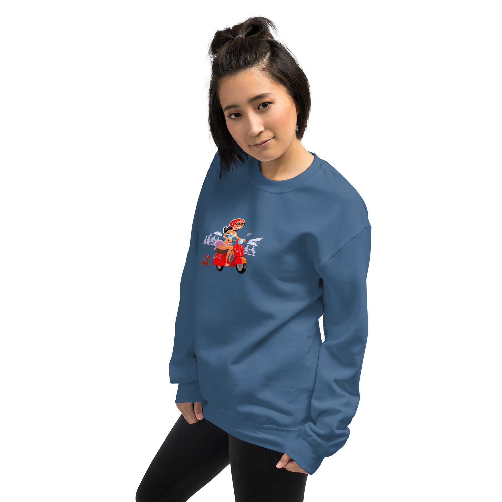 Unisex Sweatshirt Vespa Girl in St Tropez on dark colors