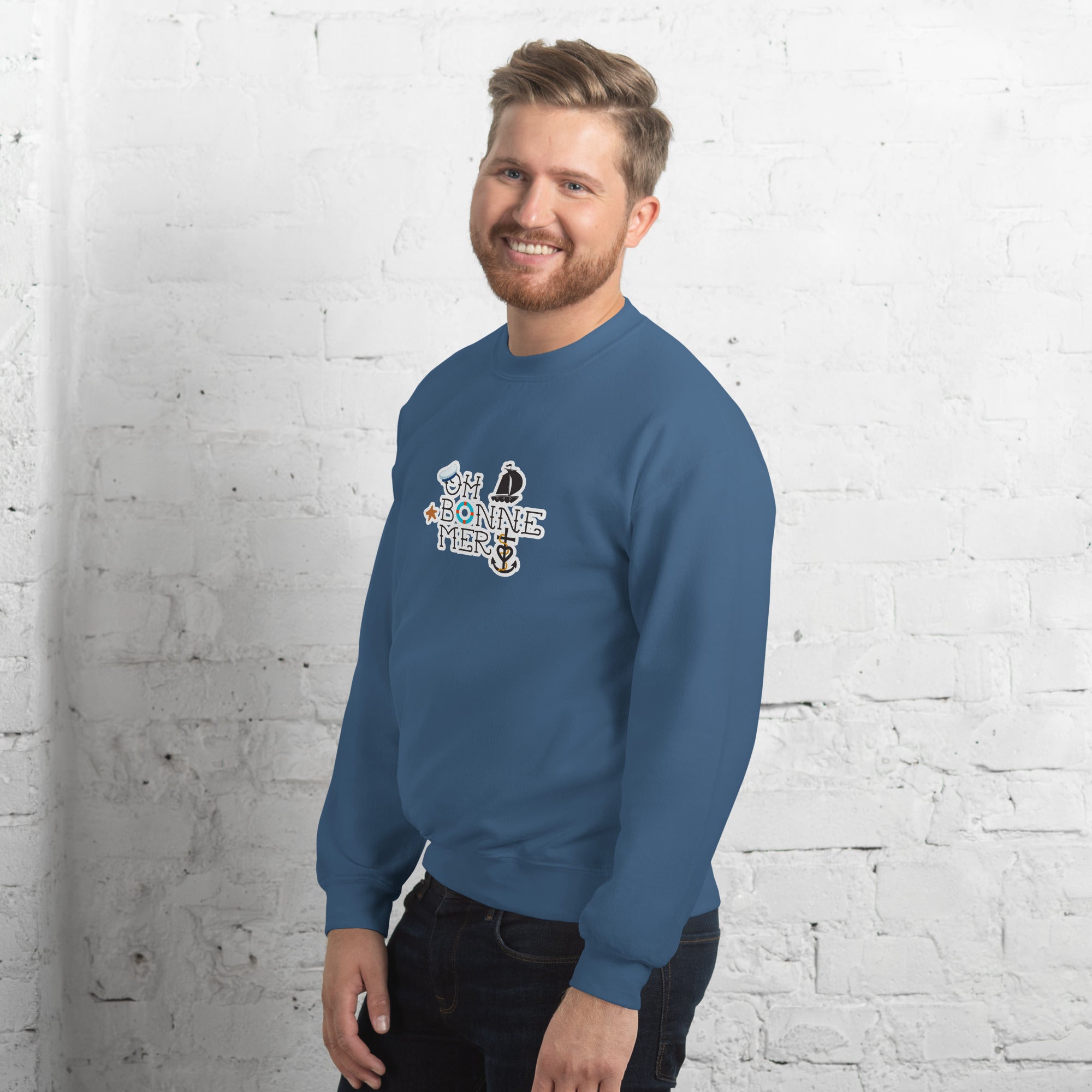 Sweat Unisexe à Col Rond Oh Bonne Mer 3 sur couleurs foncées