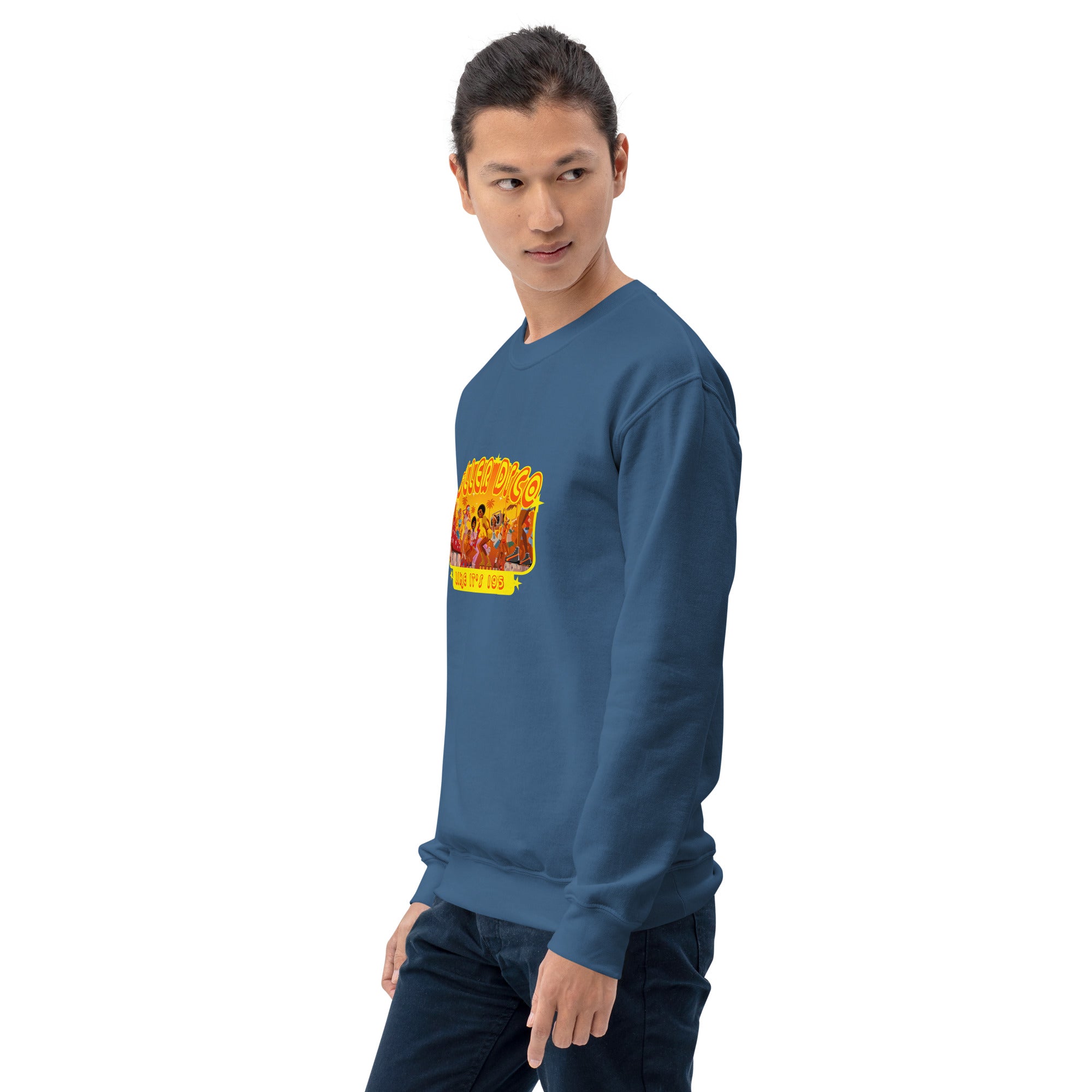 Sweat Unisexe à Col Rond Roller Disco 1975 sur couleurs foncées (face & dos)