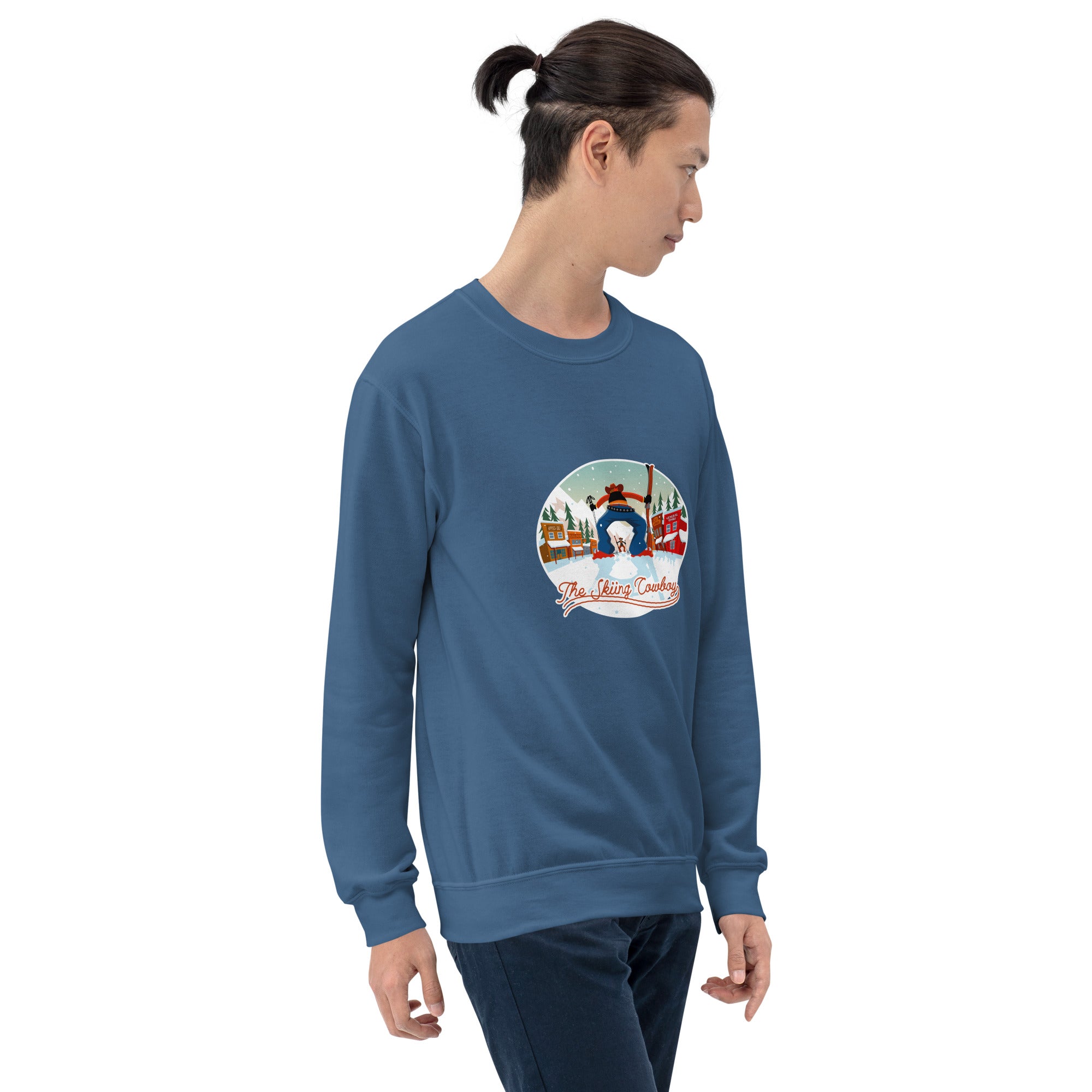 Sweat Unisexe à Col Rond Ski Fight at OK Corral sur couleurs foncées (face & dos)