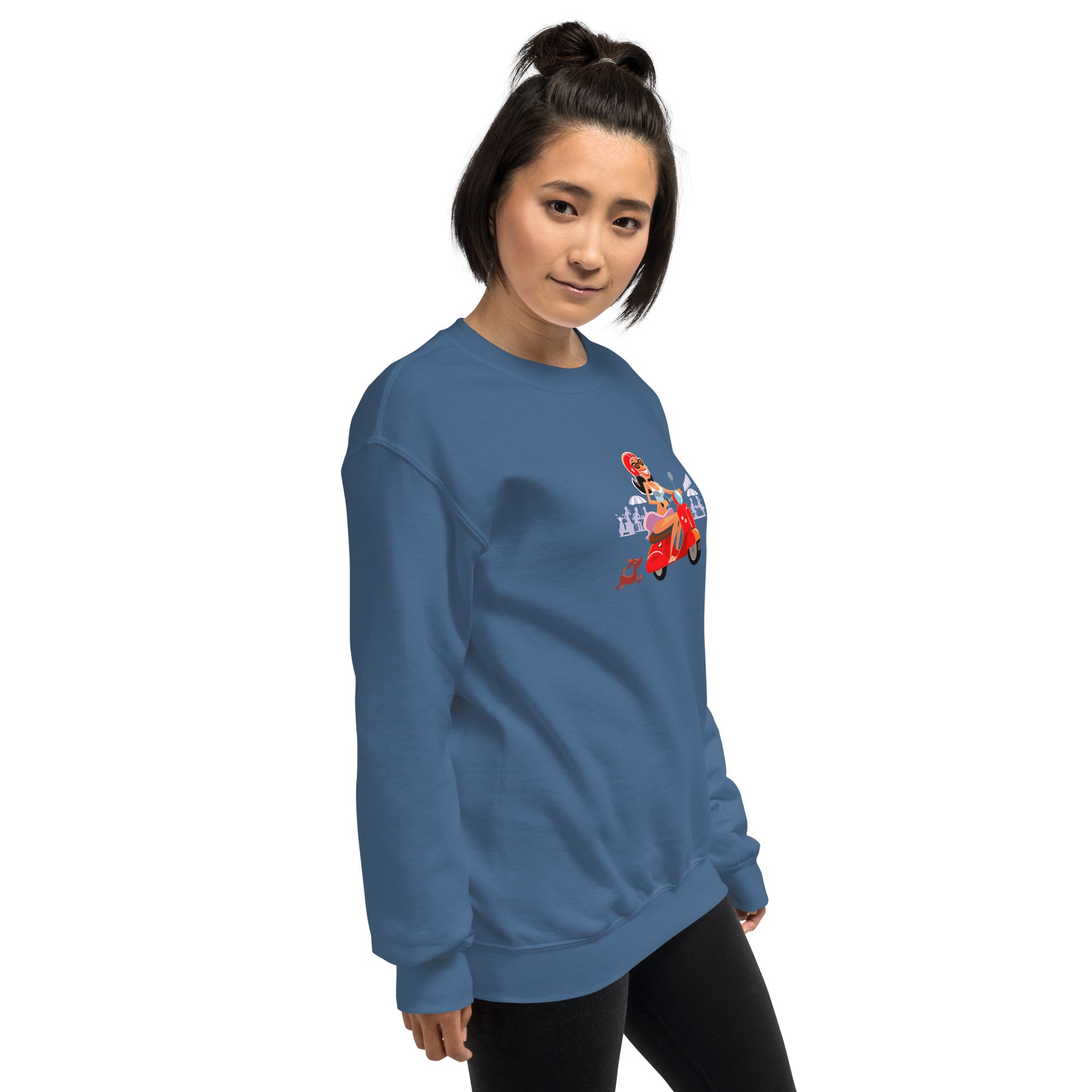Unisex Sweatshirt Vespa Girl in St Tropez on dark colors