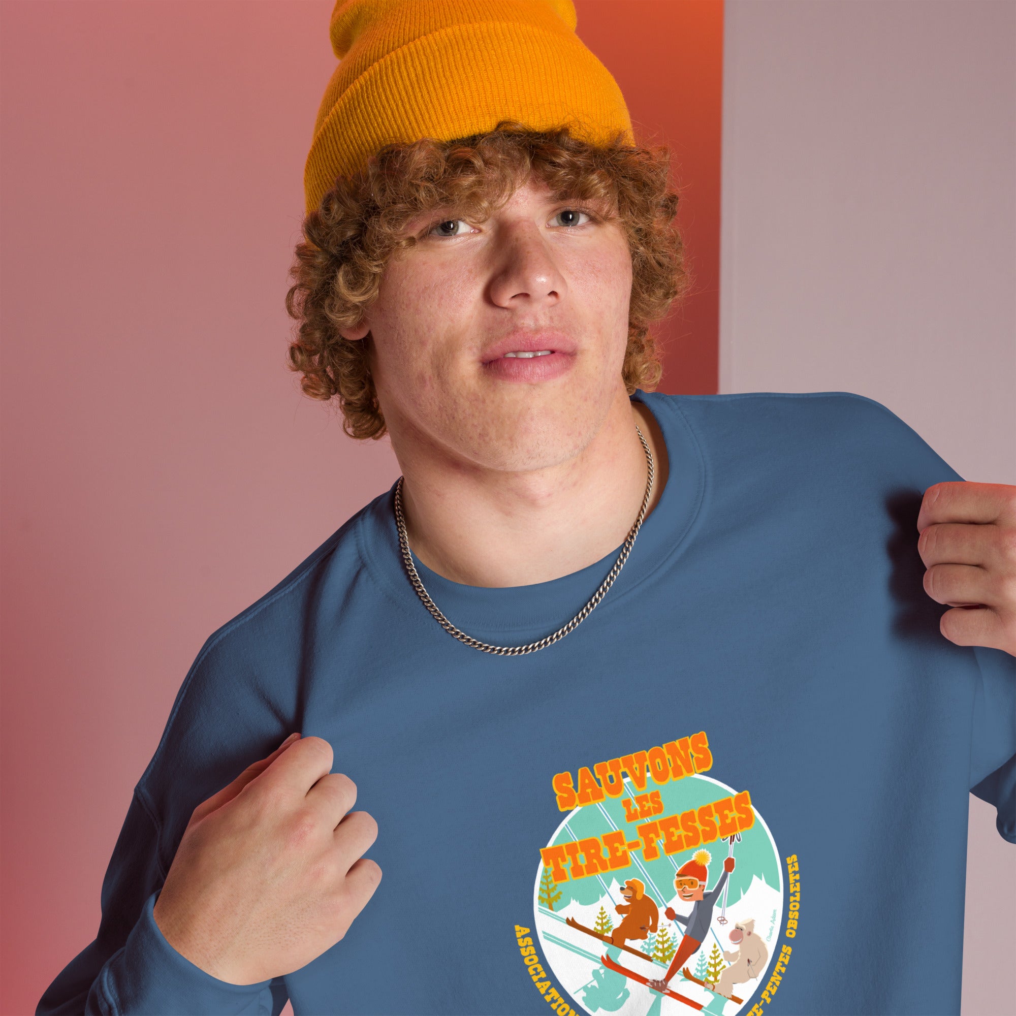 Sweat Unisexe à Col Rond Sauvons les Tires-fesses sur couleurs foncées (face & dos)