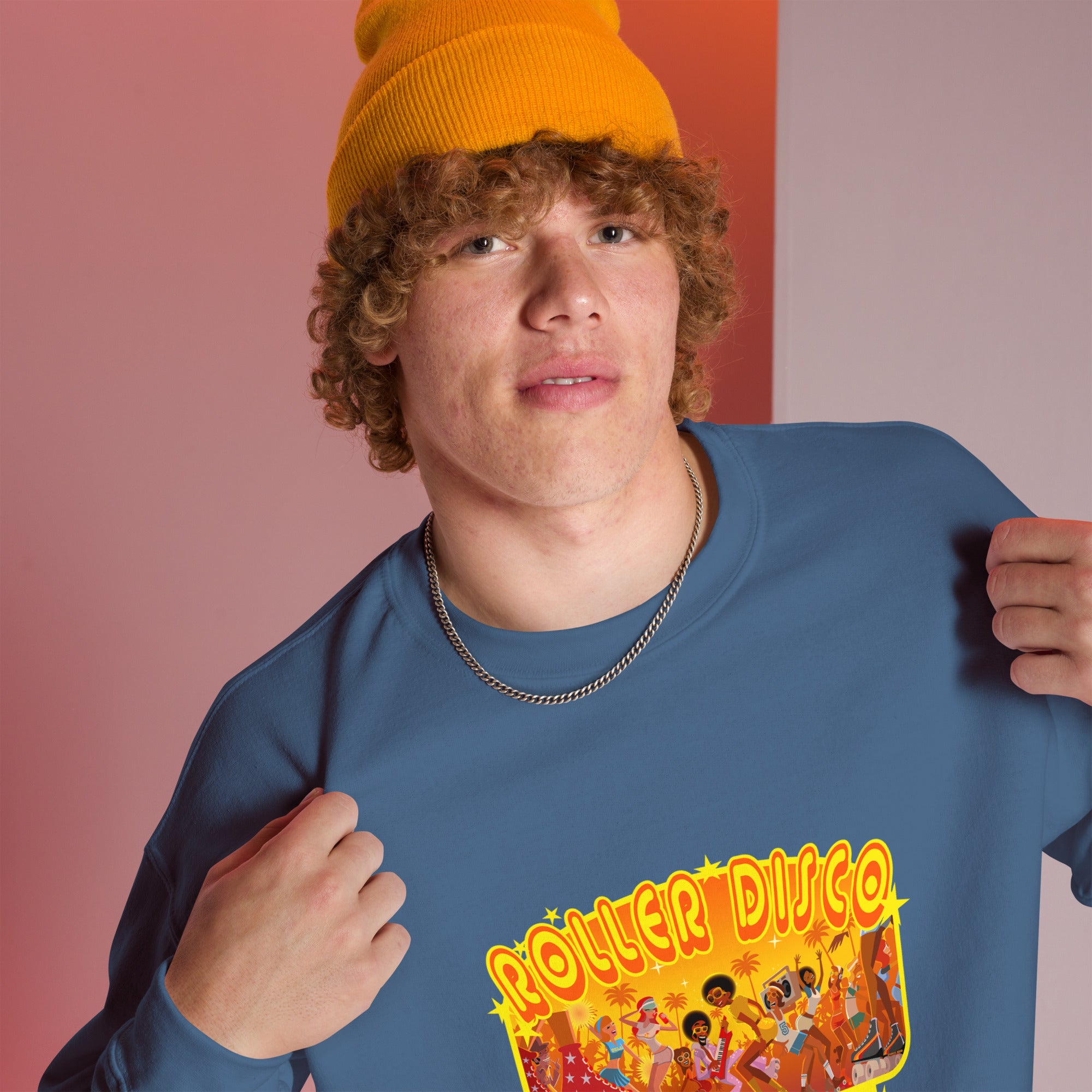 Sweat Unisexe à Col Rond Roller Disco 1975 sur couleurs foncées (face & dos)