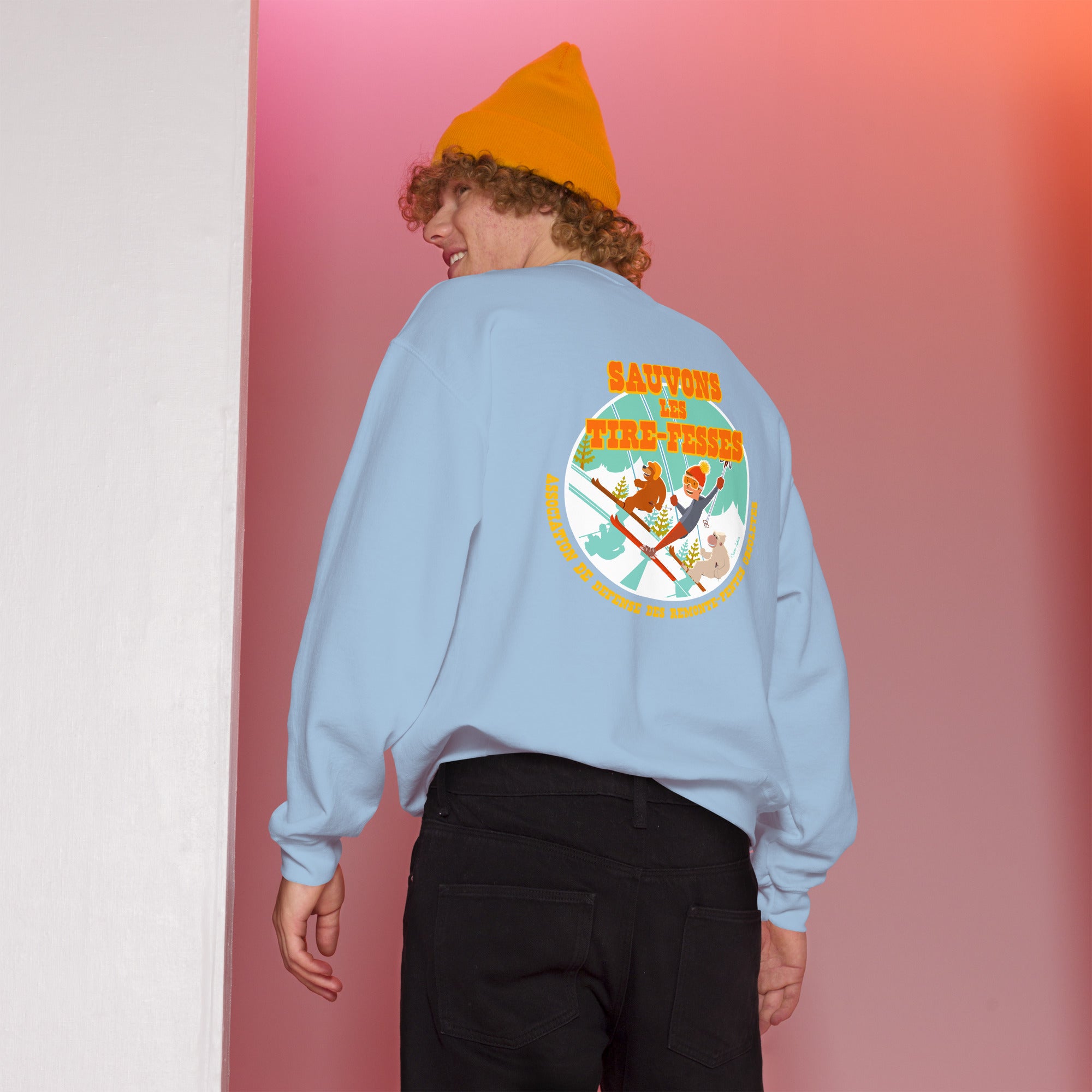 Sweat Unisexe à Col Rond Sauvons les Tires-fesses sur couleurs claires (face & dos)