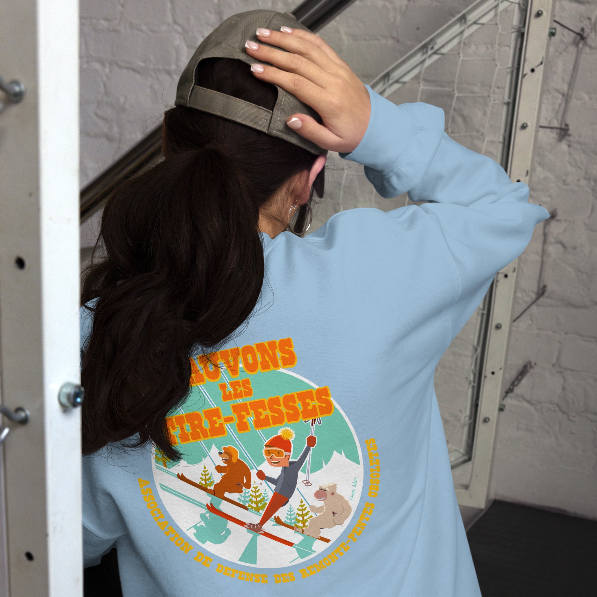 Sweat Unisexe à Col Rond Sauvons les Tires-fesses sur couleurs claires (face & dos)