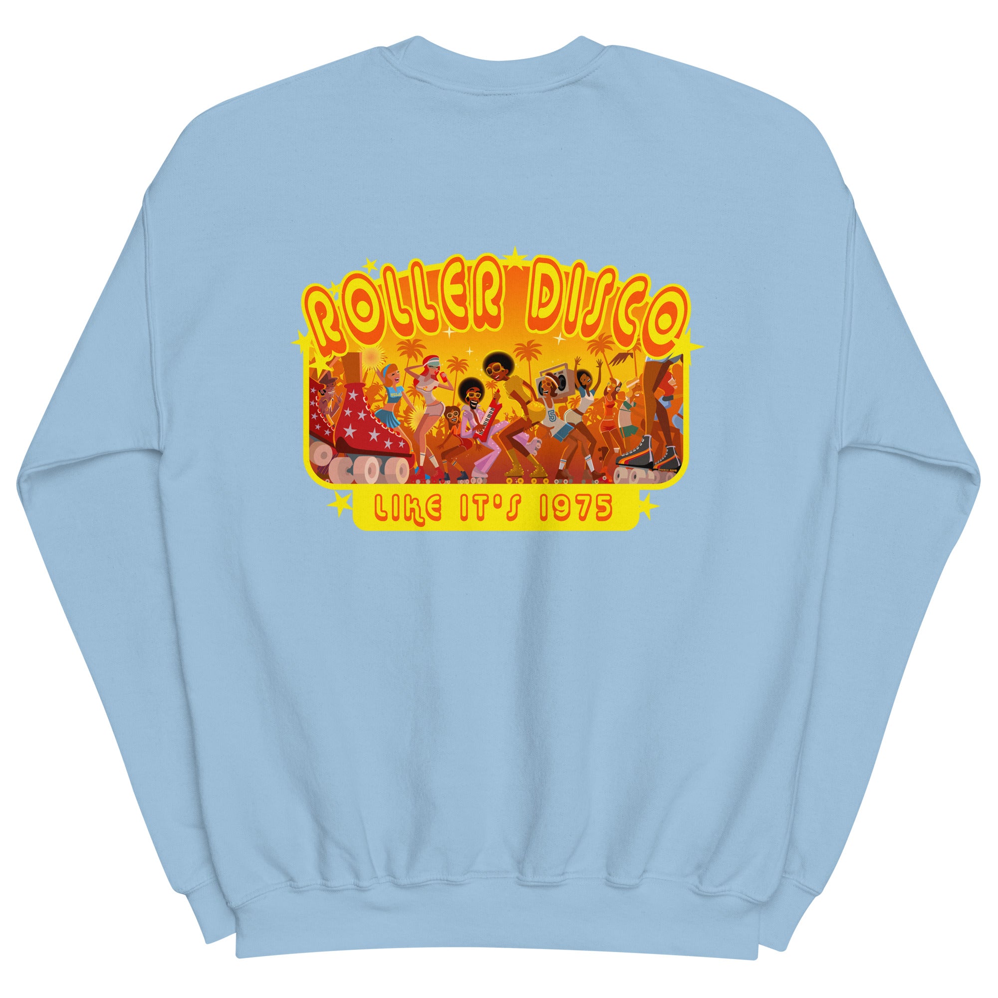 Sweat Unisexe à Col Rond Roller Disco 1975 sur couleurs claires (face & dos)