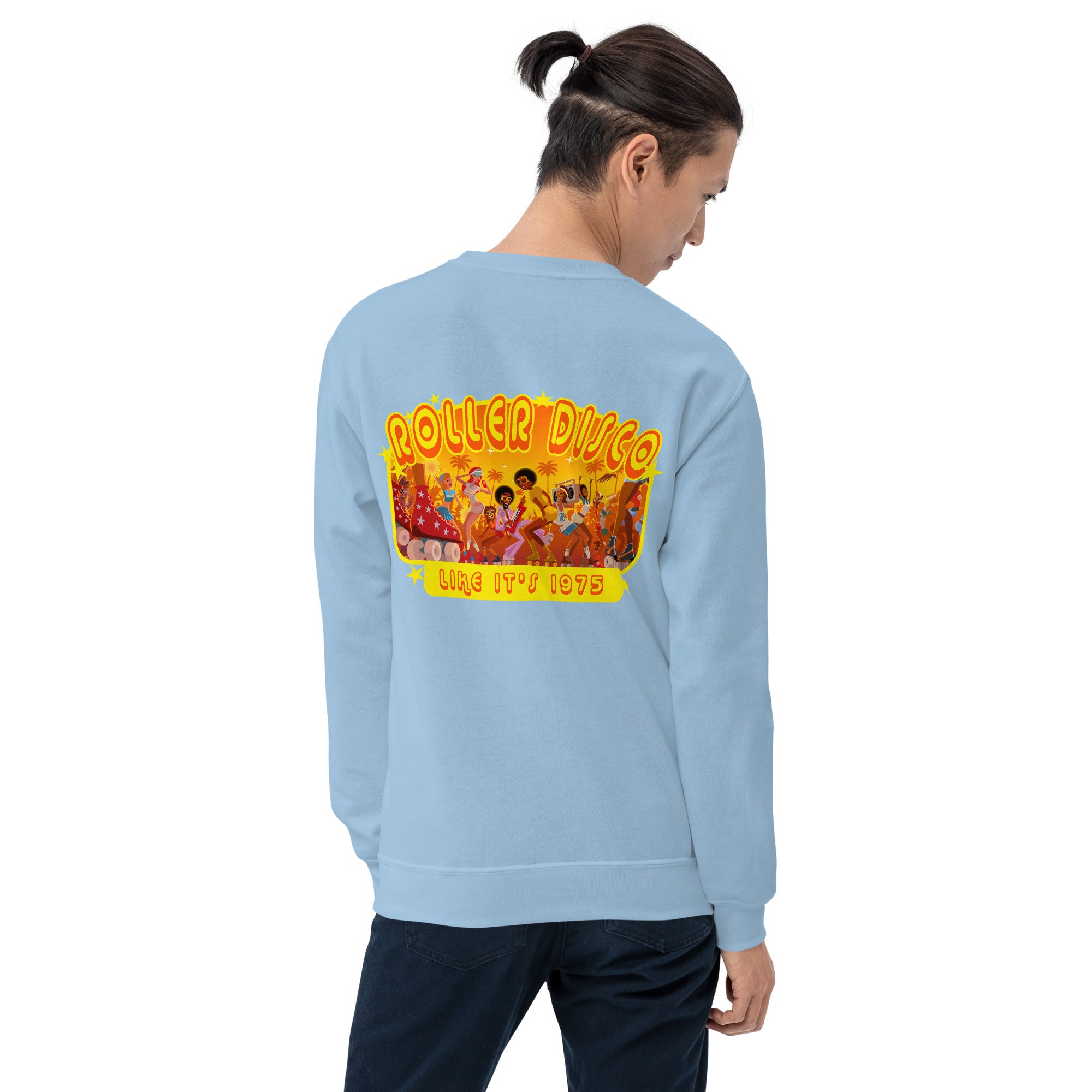 Sweat Unisexe à Col Rond Roller Disco 1975 sur couleurs claires (face & dos)