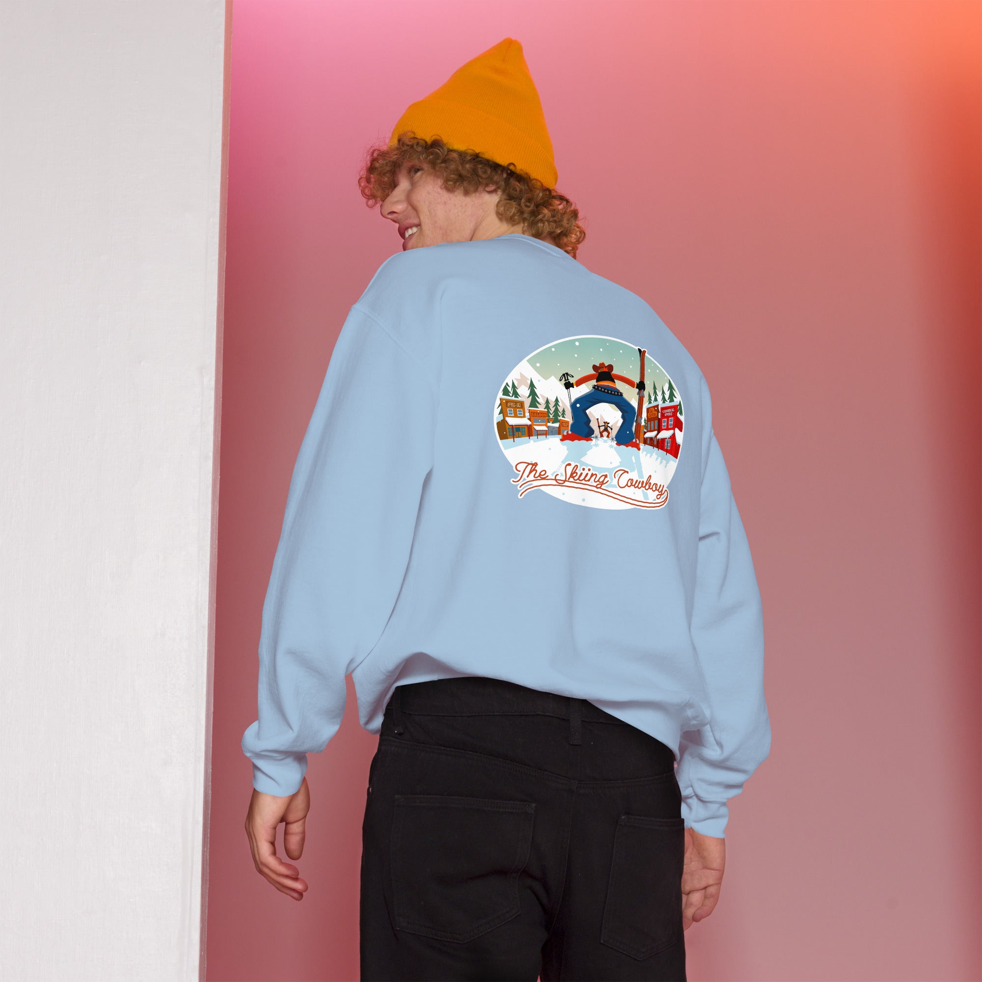 Sweat Unisexe à Col Rond Ski Fight at OK Corral sur couleurs claires (face & dos)