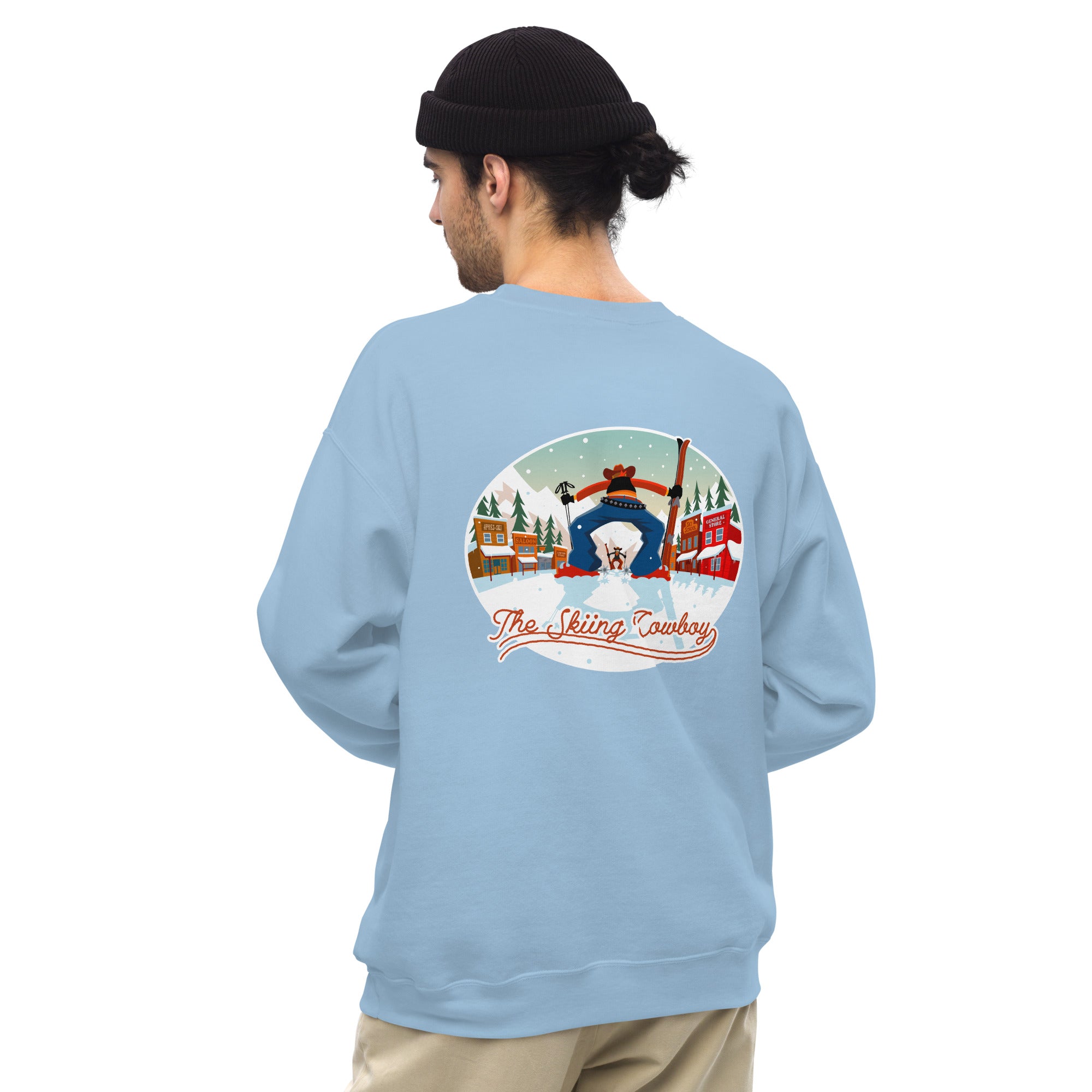 Sweat Unisexe à Col Rond Ski Fight at OK Corral sur couleurs claires (face & dos)