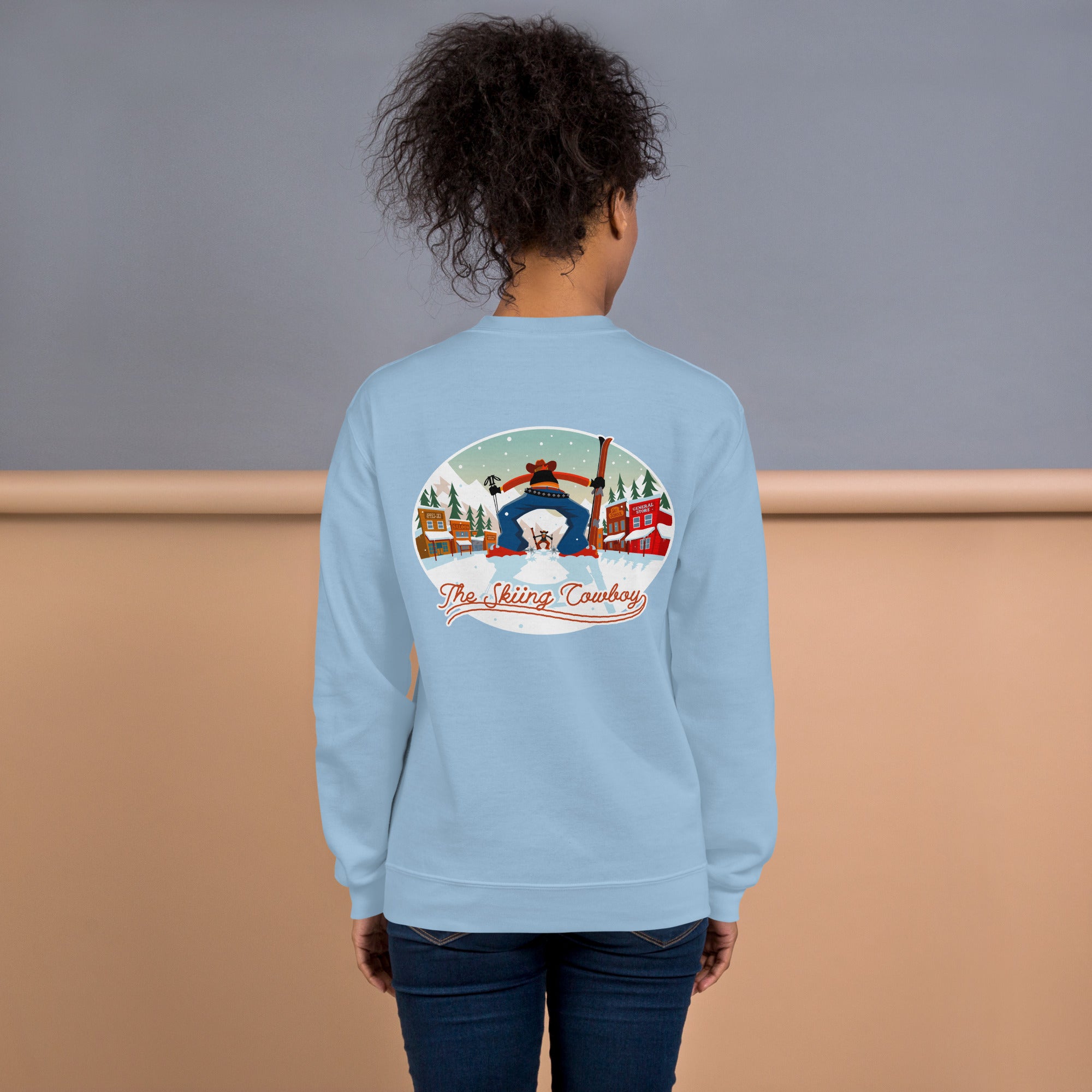 Sweat Unisexe à Col Rond Ski Fight at OK Corral sur couleurs claires (face & dos)