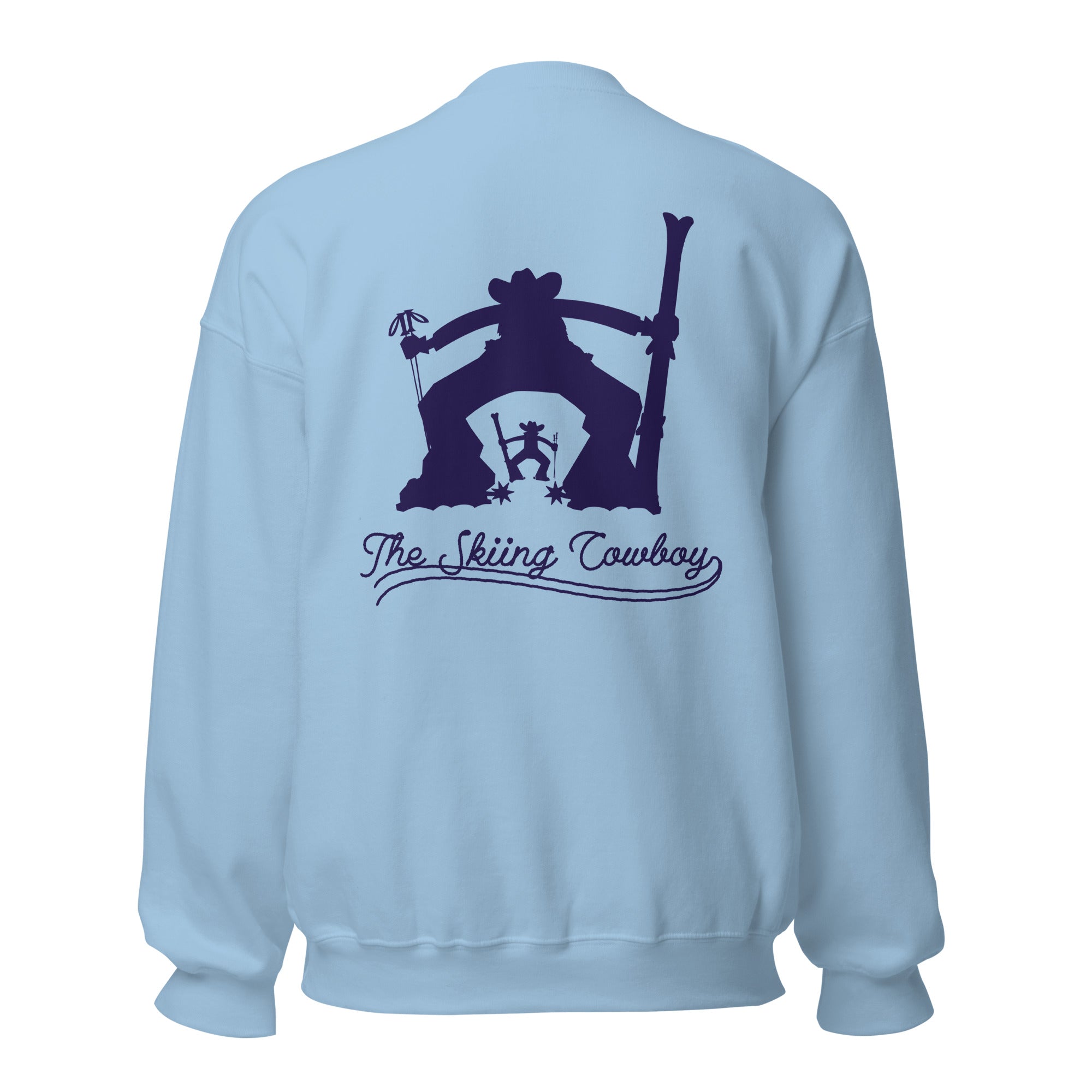 Sweat Unisexe à Col Rond Skiing Cowboy & Ski Fight at OK Corral Silhouette sur couleurs claires (face & dos)