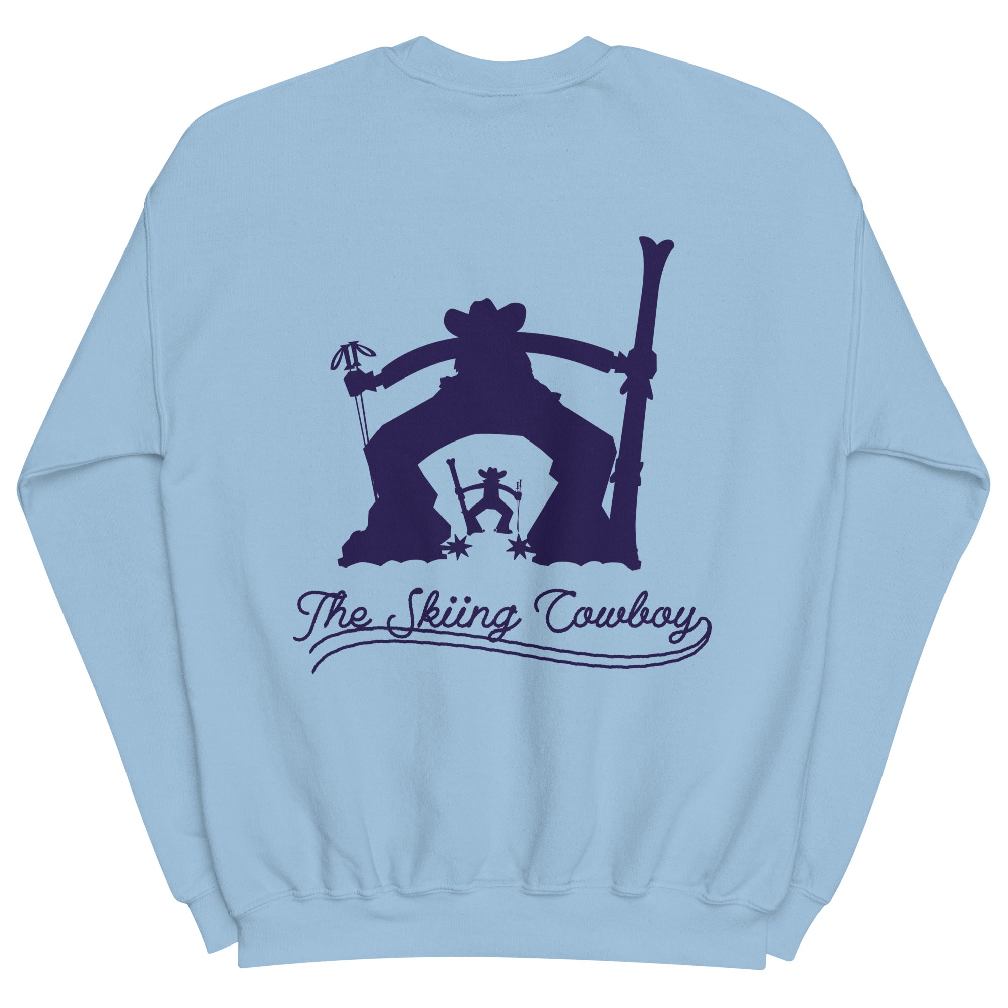 Sweat Unisexe à Col Rond Skiing Cowboy & Ski Fight at OK Corral Silhouette sur couleurs claires (face & dos)