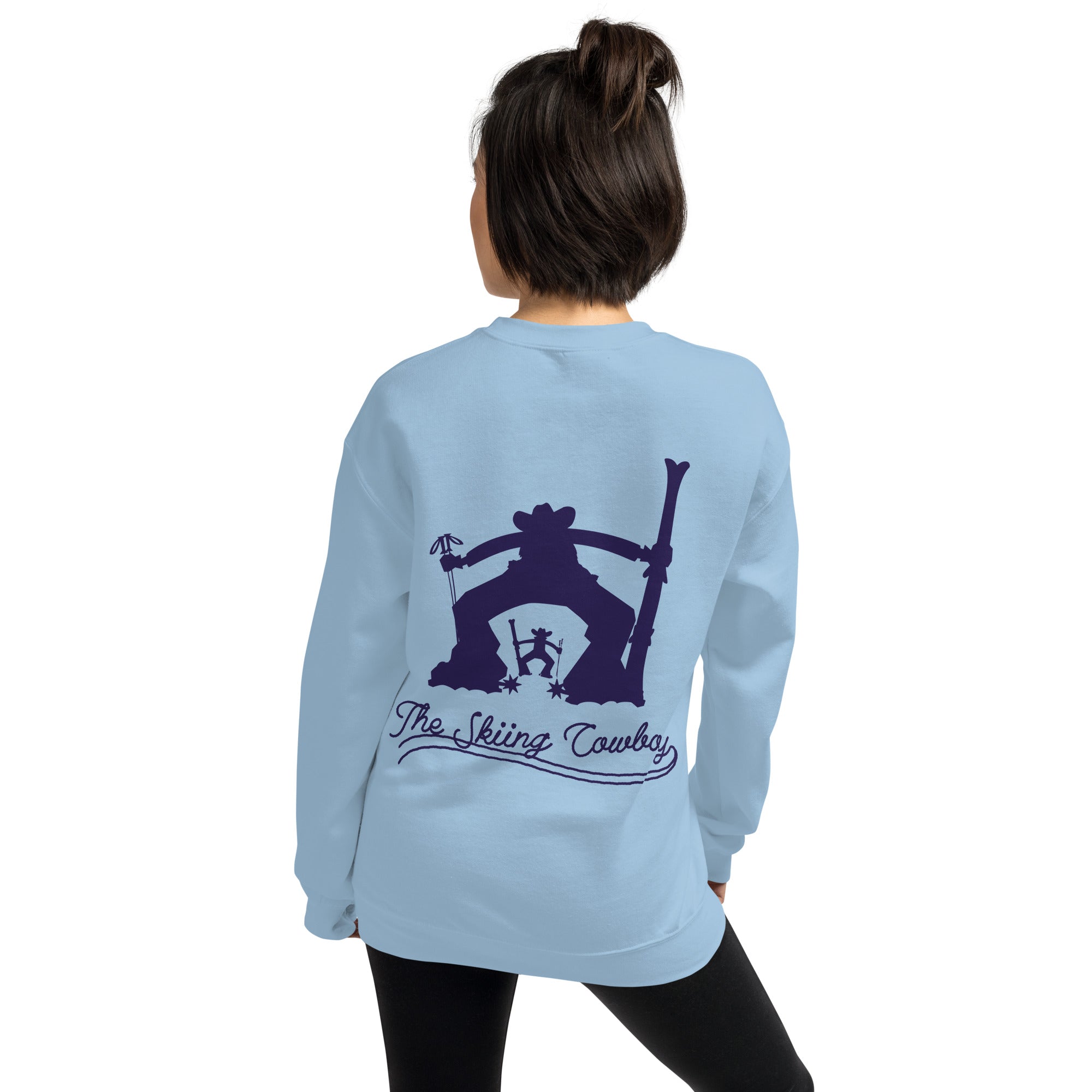 Sweat Unisexe à Col Rond Skiing Cowboy & Ski Fight at OK Corral Silhouette sur couleurs claires (face & dos)