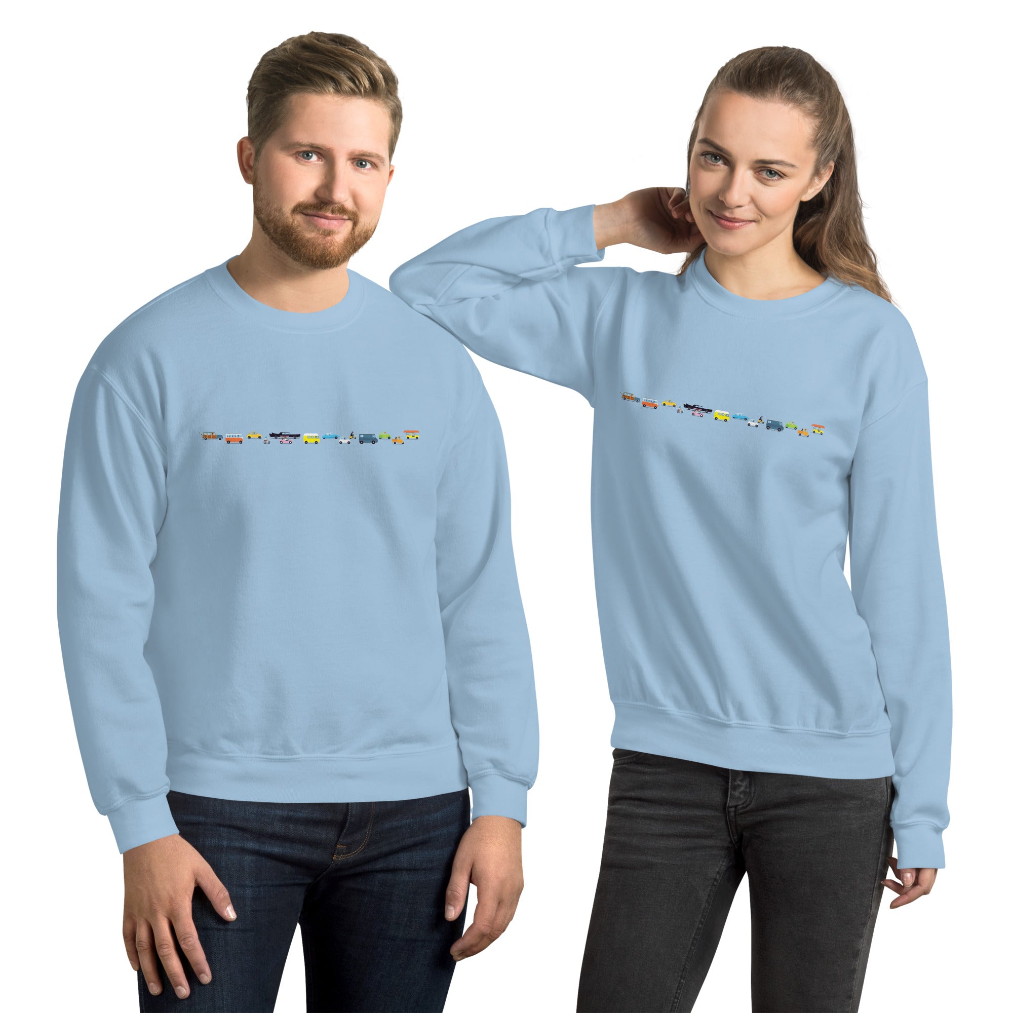 Sweat Unisexe à Col Rond Vintage Cars Traffic Jam sur couleurs claires