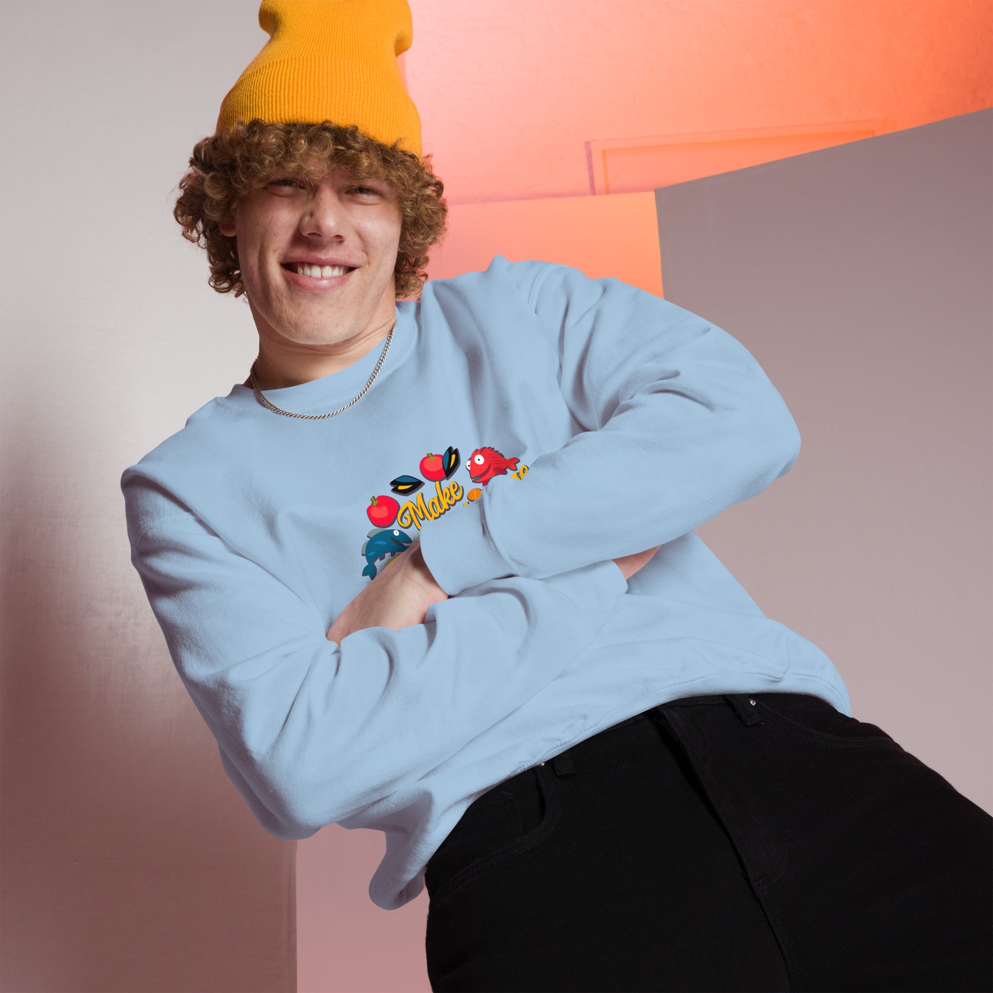 Sweat Unisexe à Col Rond Make Bouillabaisse Not War sur couleurs claires