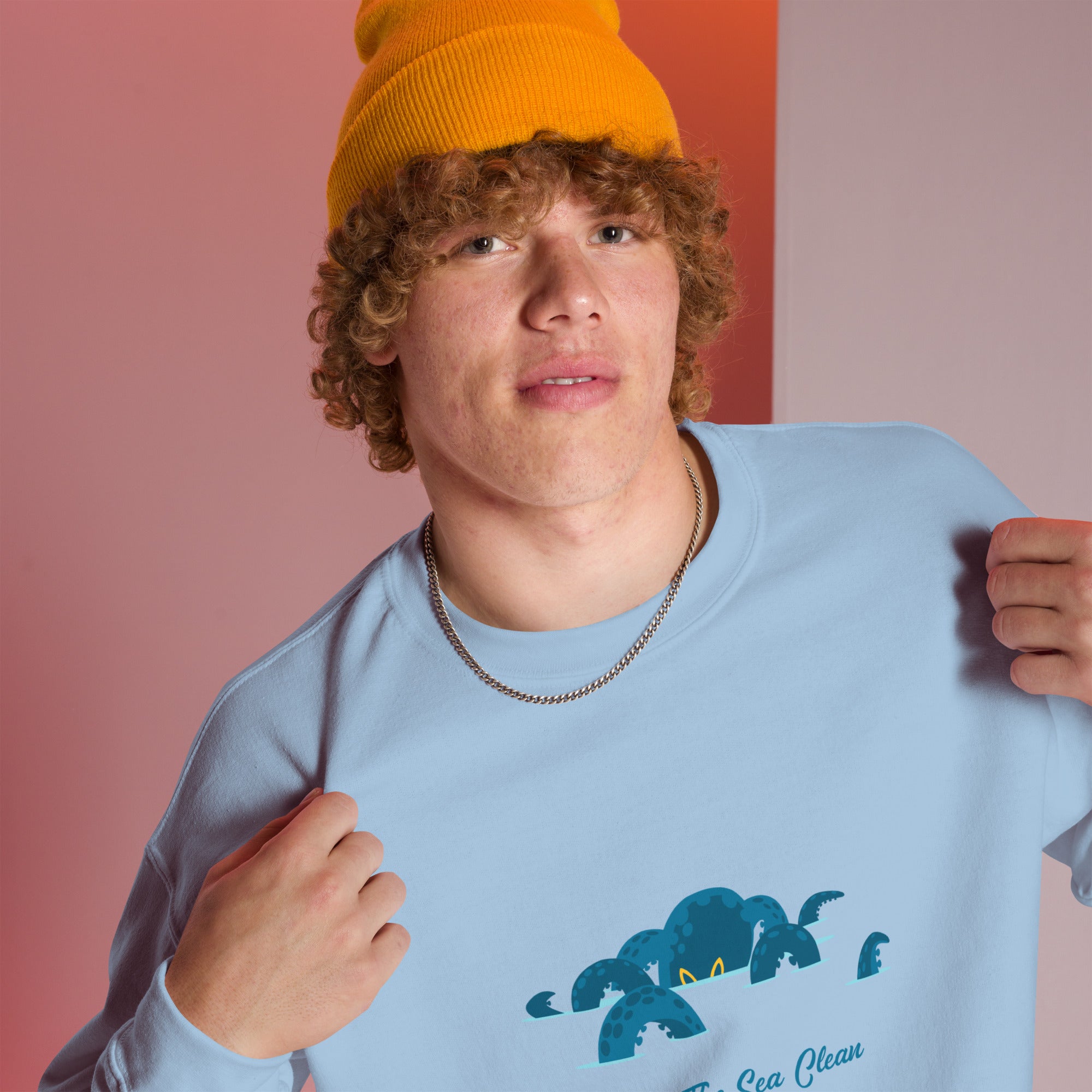 Sweat Unisexe à Col Rond Octopus Blue sur couleurs claires