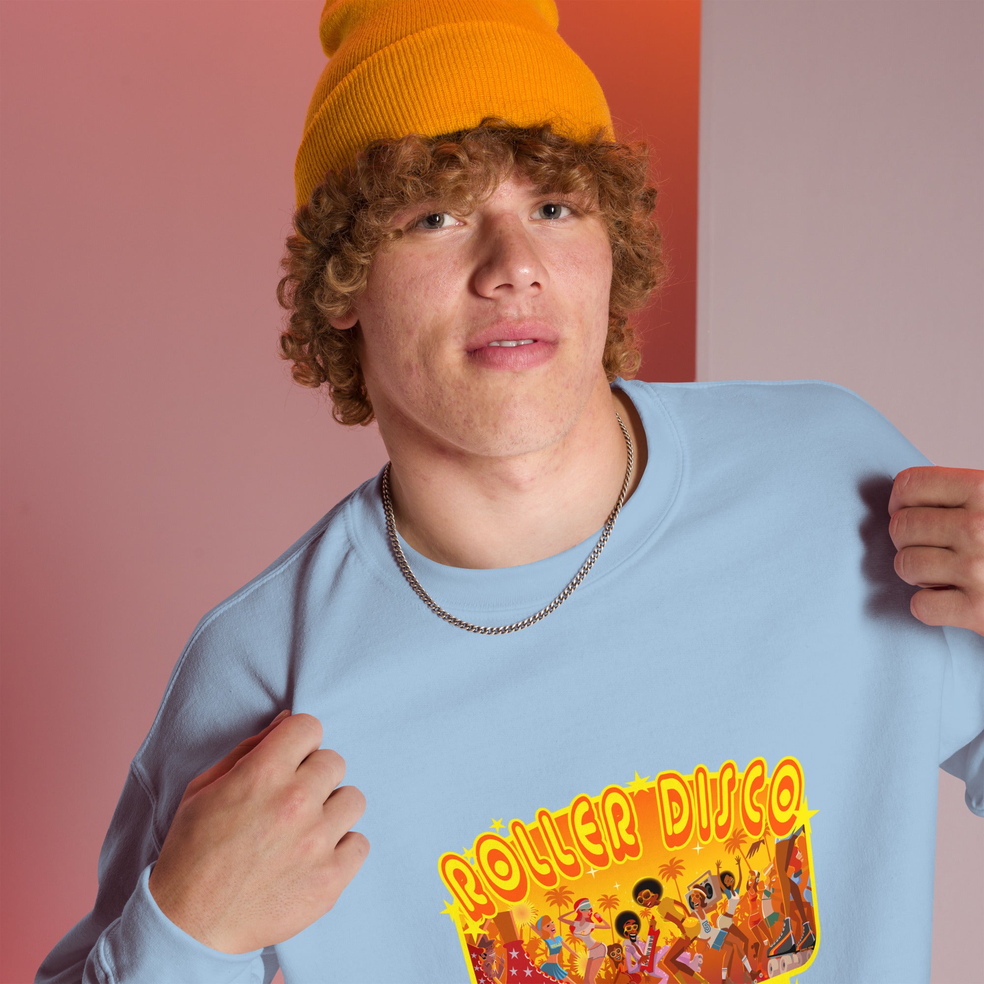 Sweat Unisexe à Col Rond Roller Disco 1975 sur couleurs claires (face & dos)