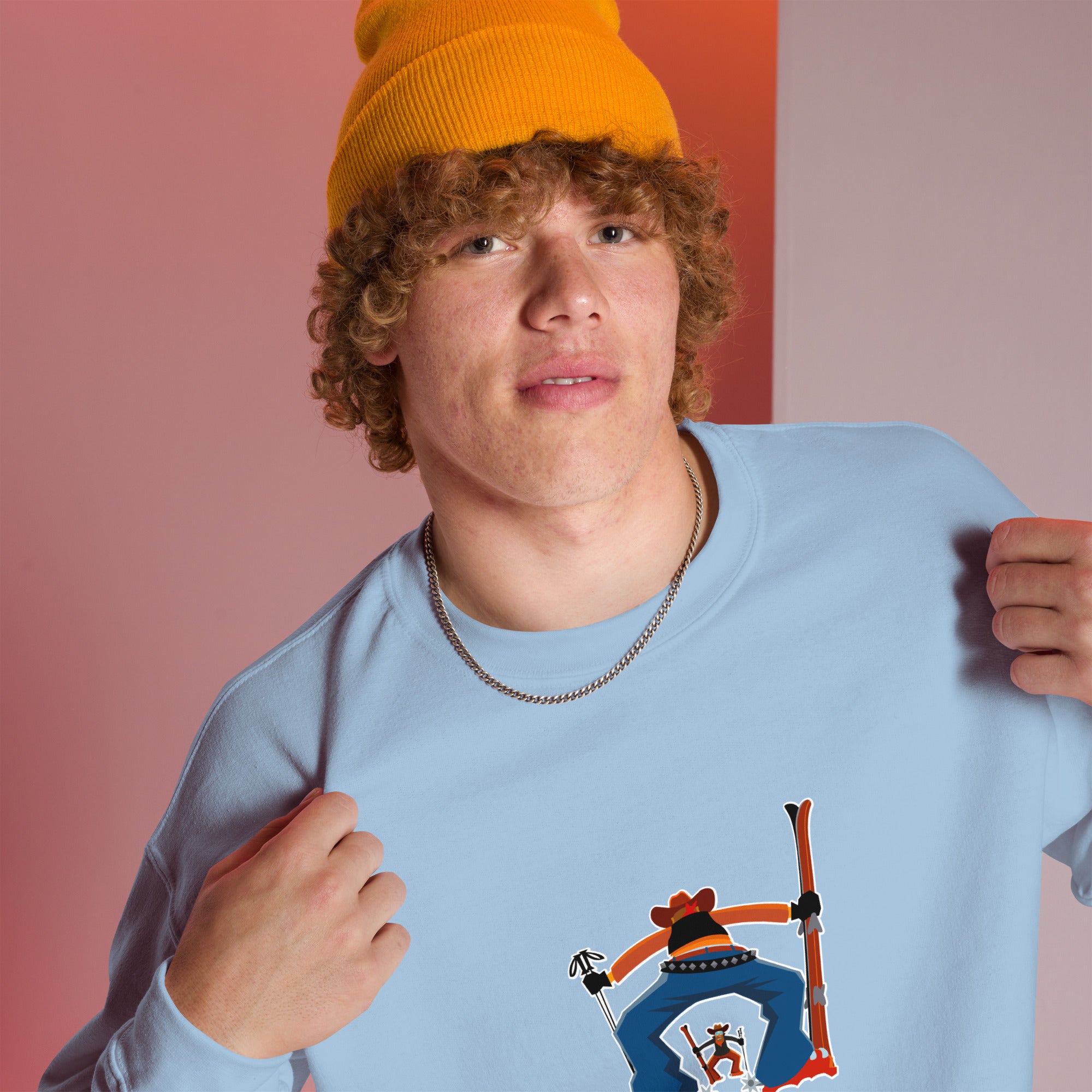 Sweat Unisexe à Col Rond Ski Fight at OK Corral Outline sur couleurs claires