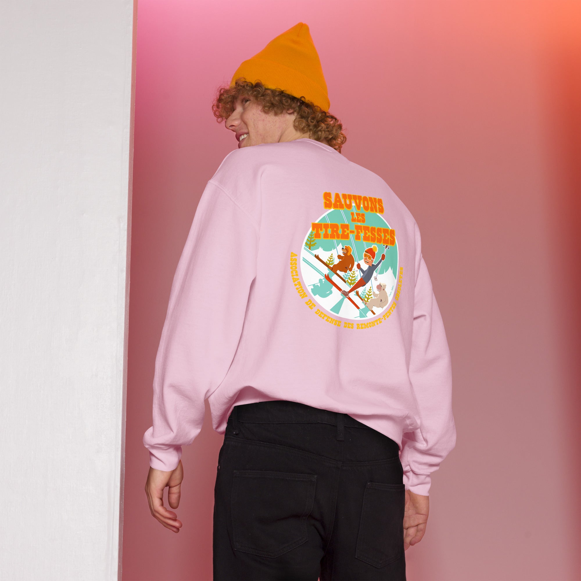 Sweat Unisexe à Col Rond Sauvons les Tires-fesses sur couleurs claires (face & dos)