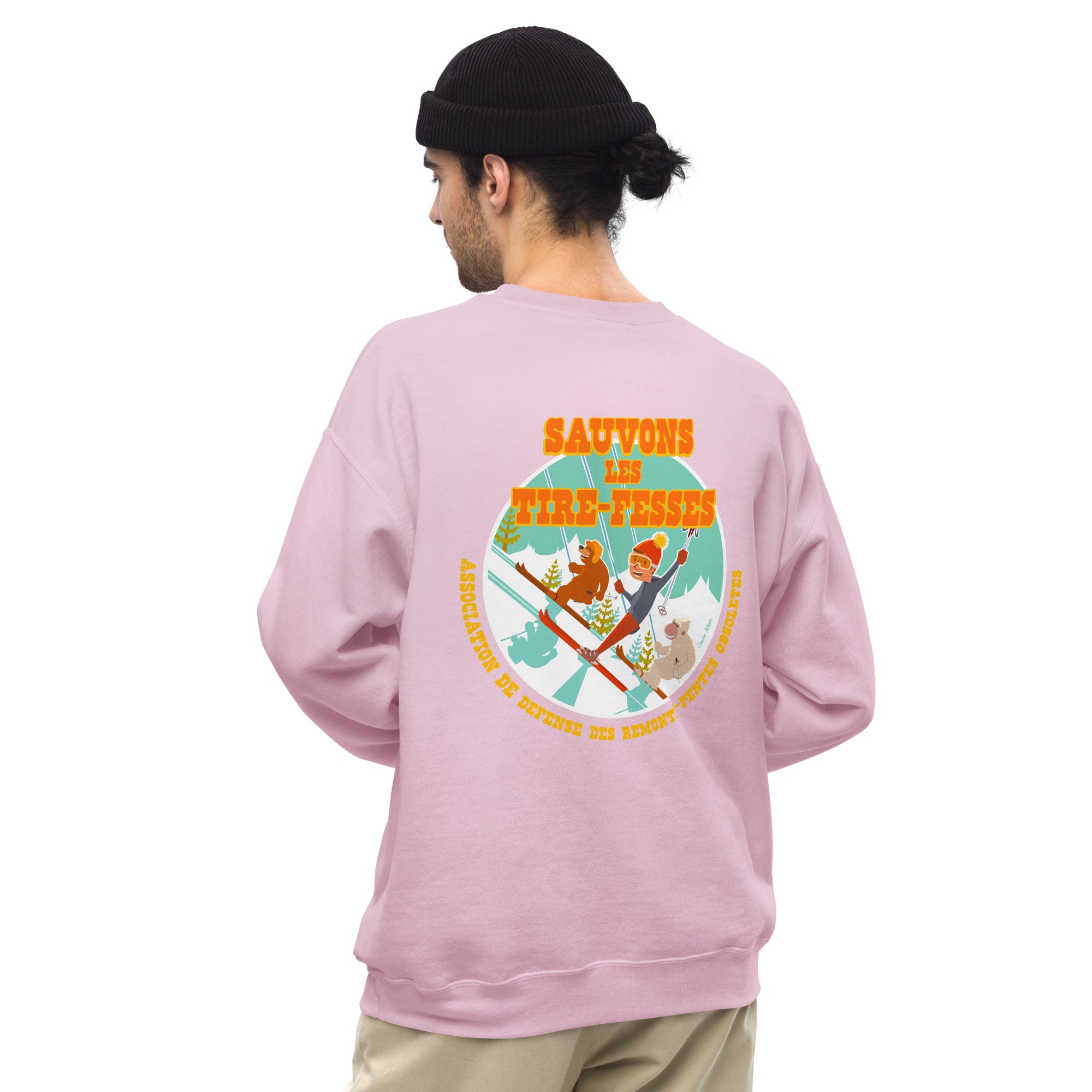 Sweat Unisexe à Col Rond Sauvons les Tires-fesses sur couleurs claires (face & dos)