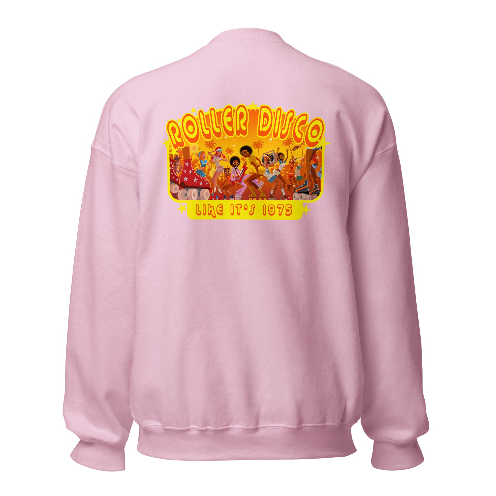 Sweat Unisexe à Col Rond Roller Disco 1975 sur couleurs claires (face & dos)