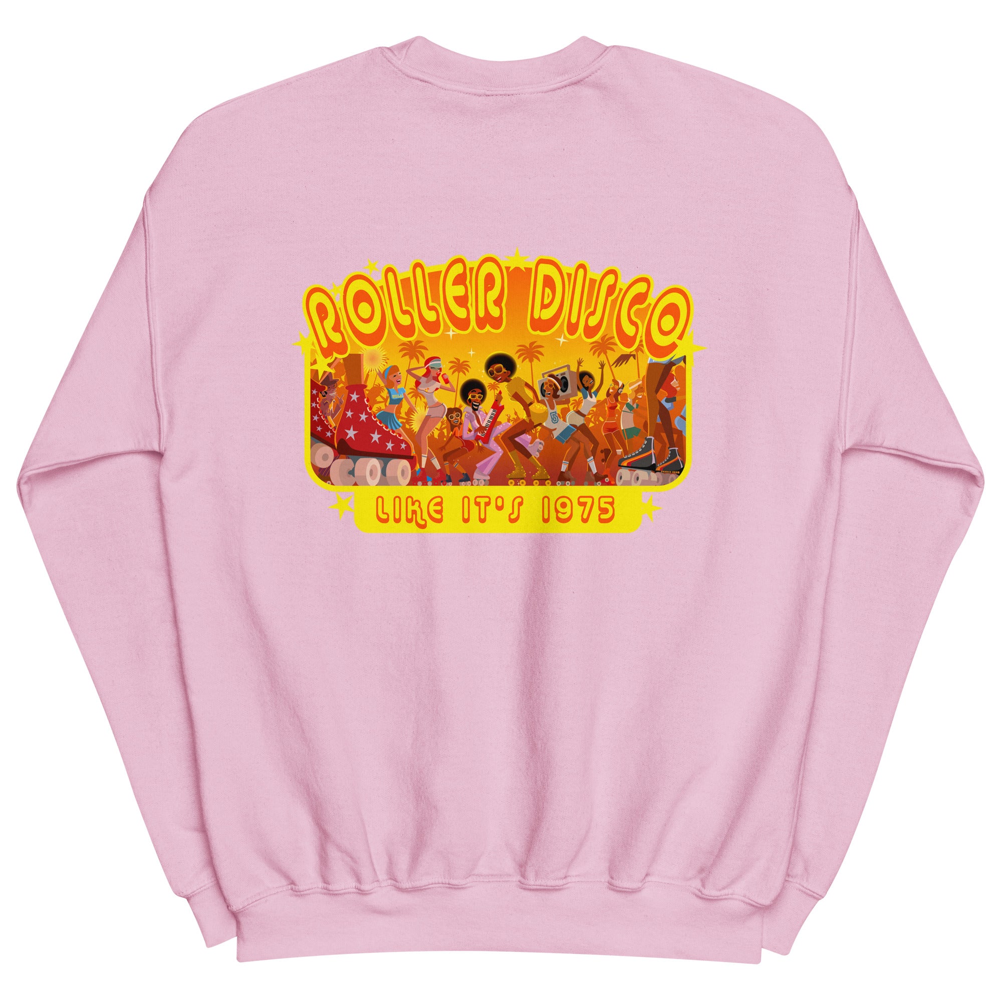 Sweat Unisexe à Col Rond Roller Disco 1975 sur couleurs claires (face & dos)