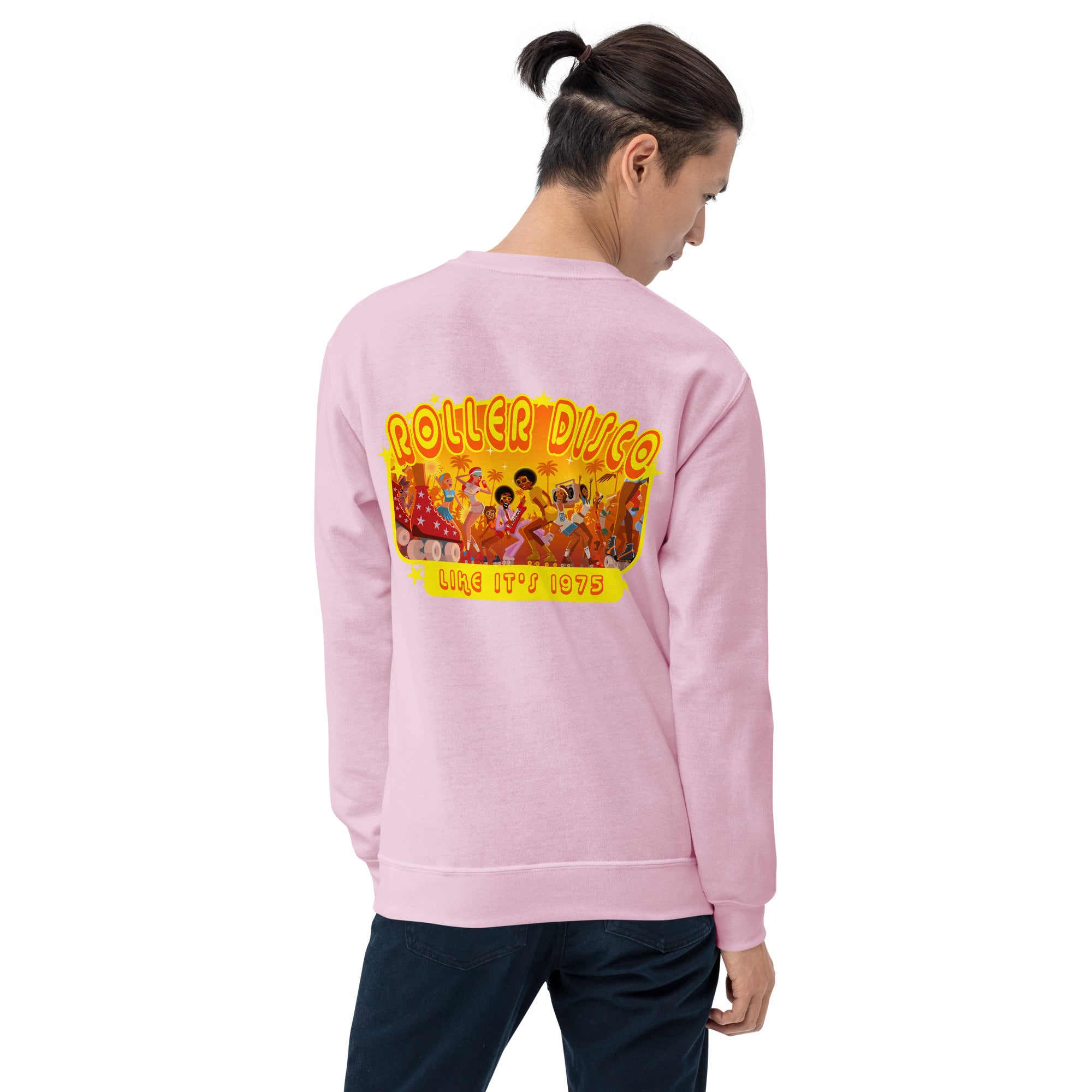 Sweat Unisexe à Col Rond Roller Disco 1975 sur couleurs claires (face & dos)