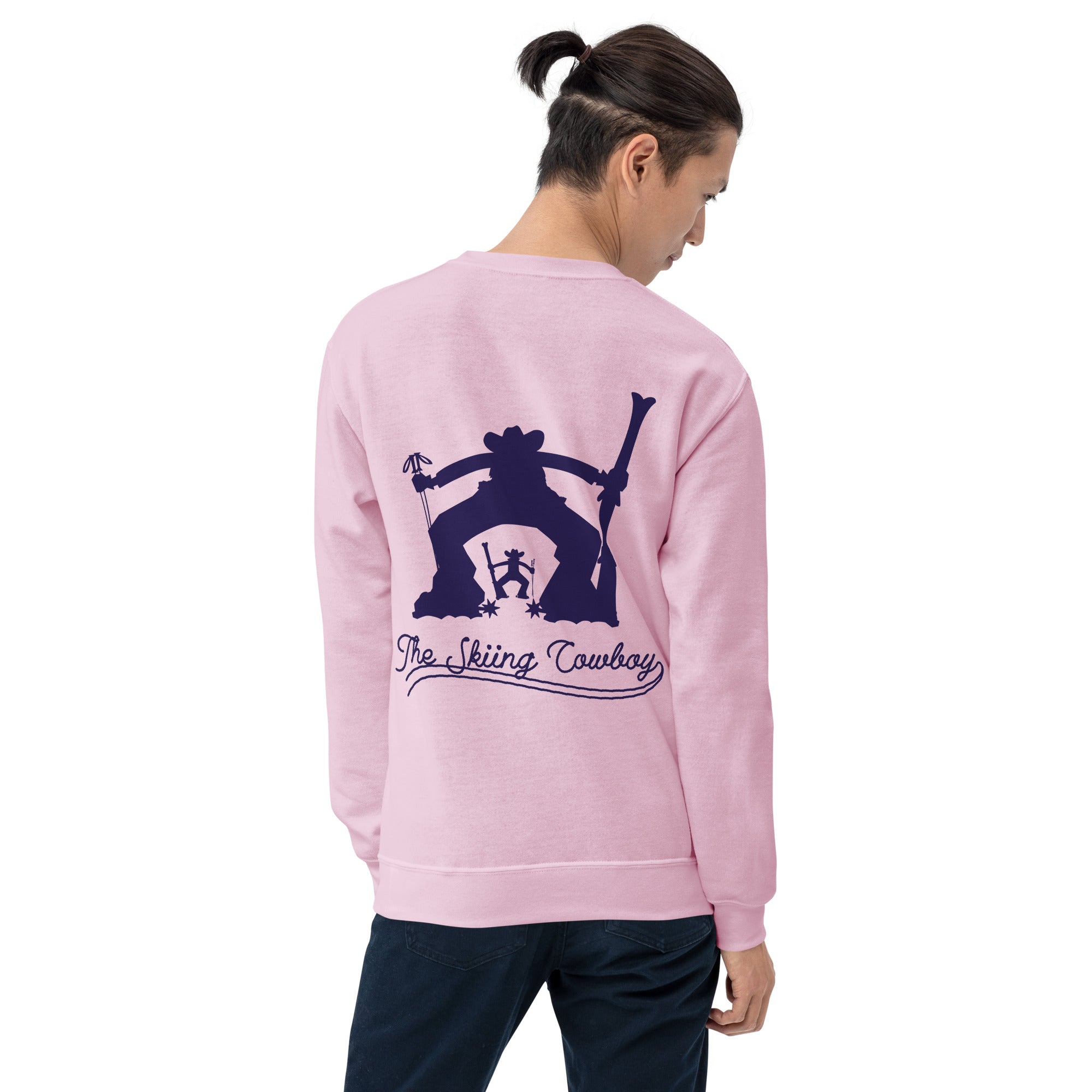 Sweat Unisexe à Col Rond Skiing Cowboy & Ski Fight at OK Corral Silhouette sur couleurs claires (face & dos)