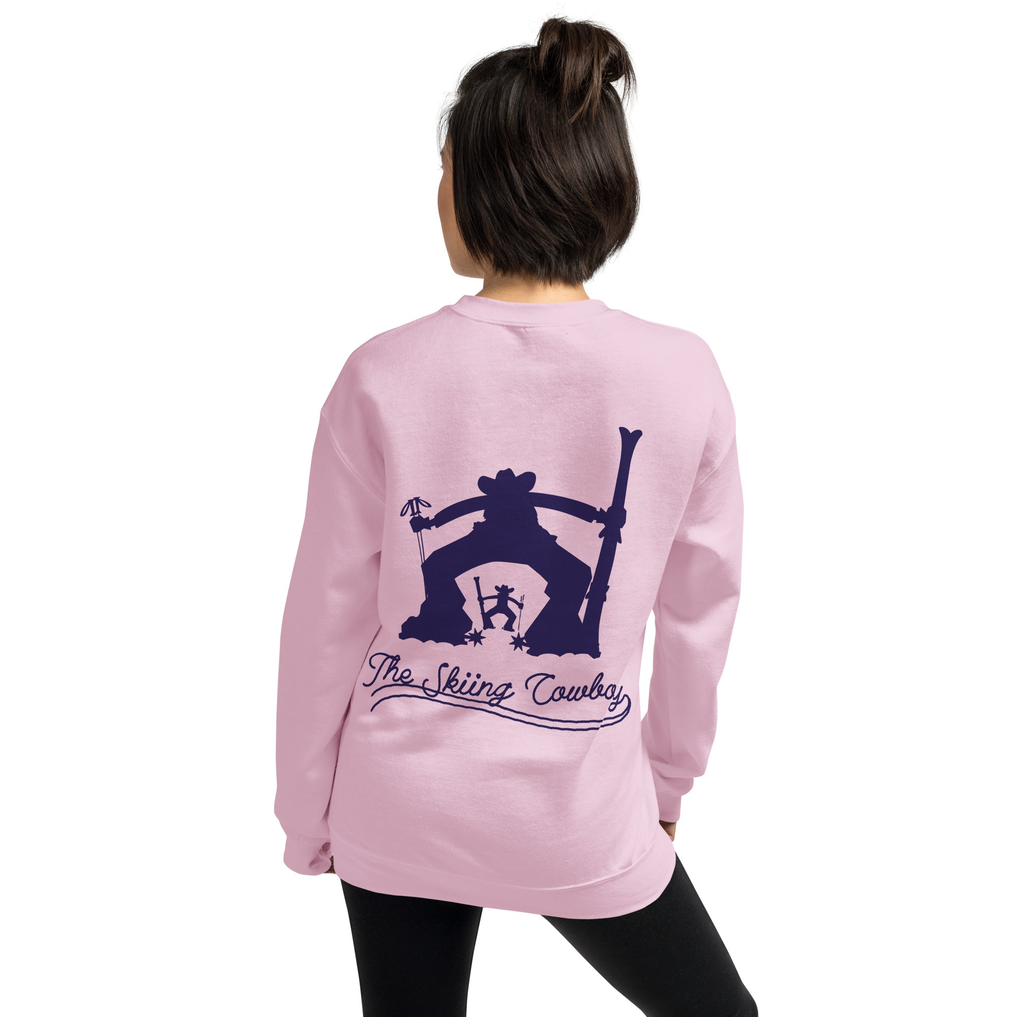 Sweat Unisexe à Col Rond Skiing Cowboy & Ski Fight at OK Corral Silhouette sur couleurs claires (face & dos)