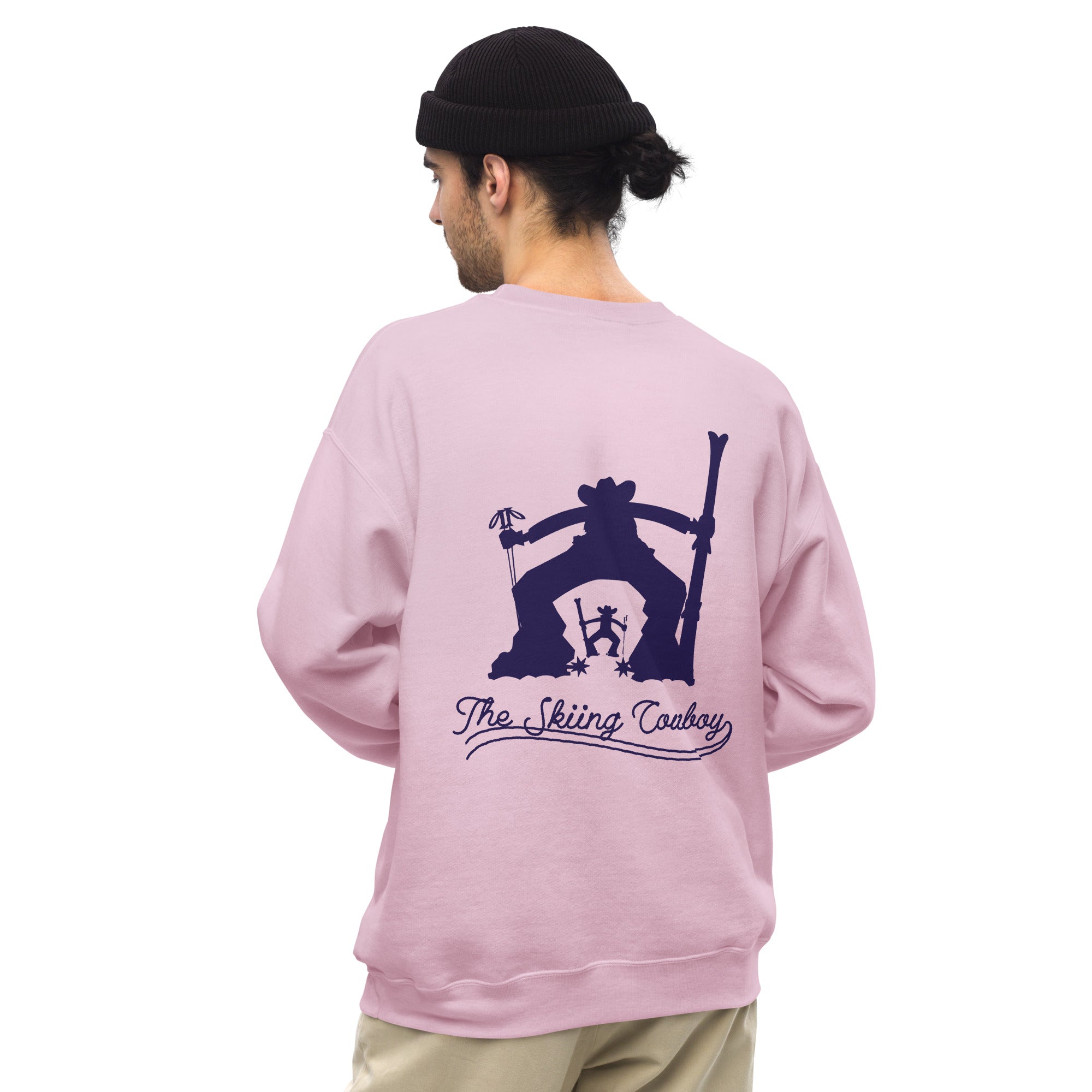 Sweat Unisexe à Col Rond Skiing Cowboy & Ski Fight at OK Corral Silhouette sur couleurs claires (face & dos)