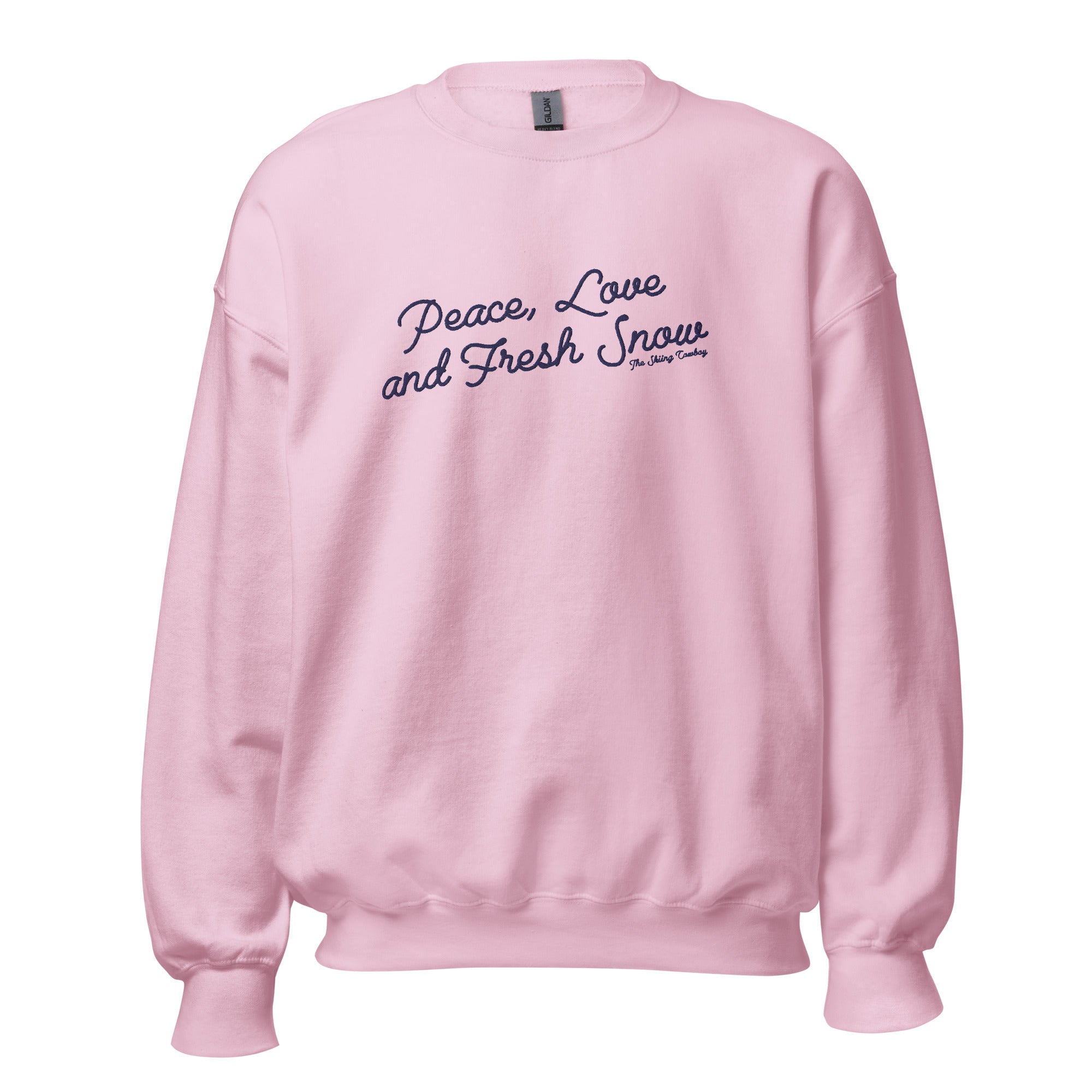 Sweat Unisexe à Col Rond Peace, Love and Fresh Snow grand motif bleu marine brodée